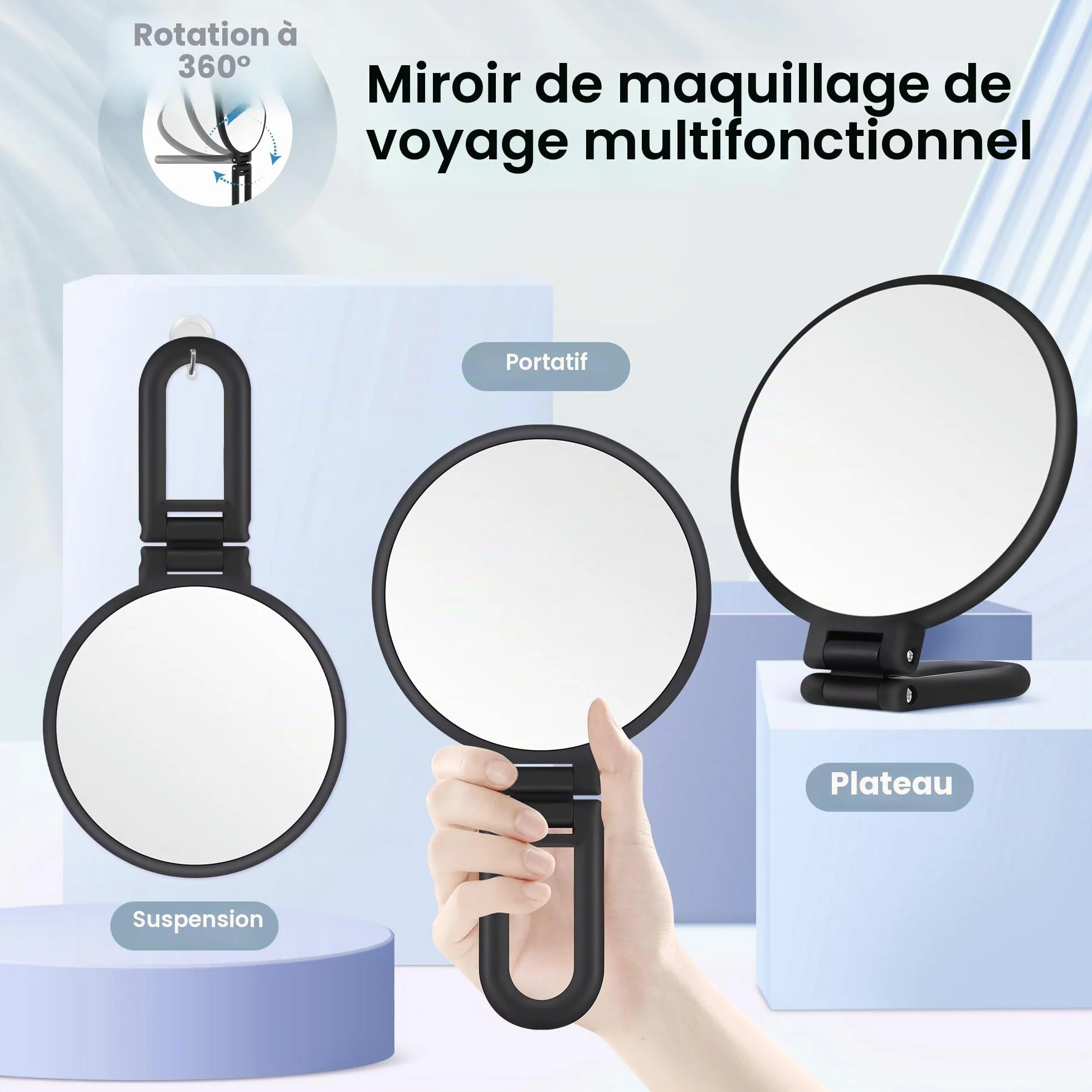 MIYADIVA Miroir Grossissant 40X Double Face Pliable Portable pour Maquillage, Noir Mat