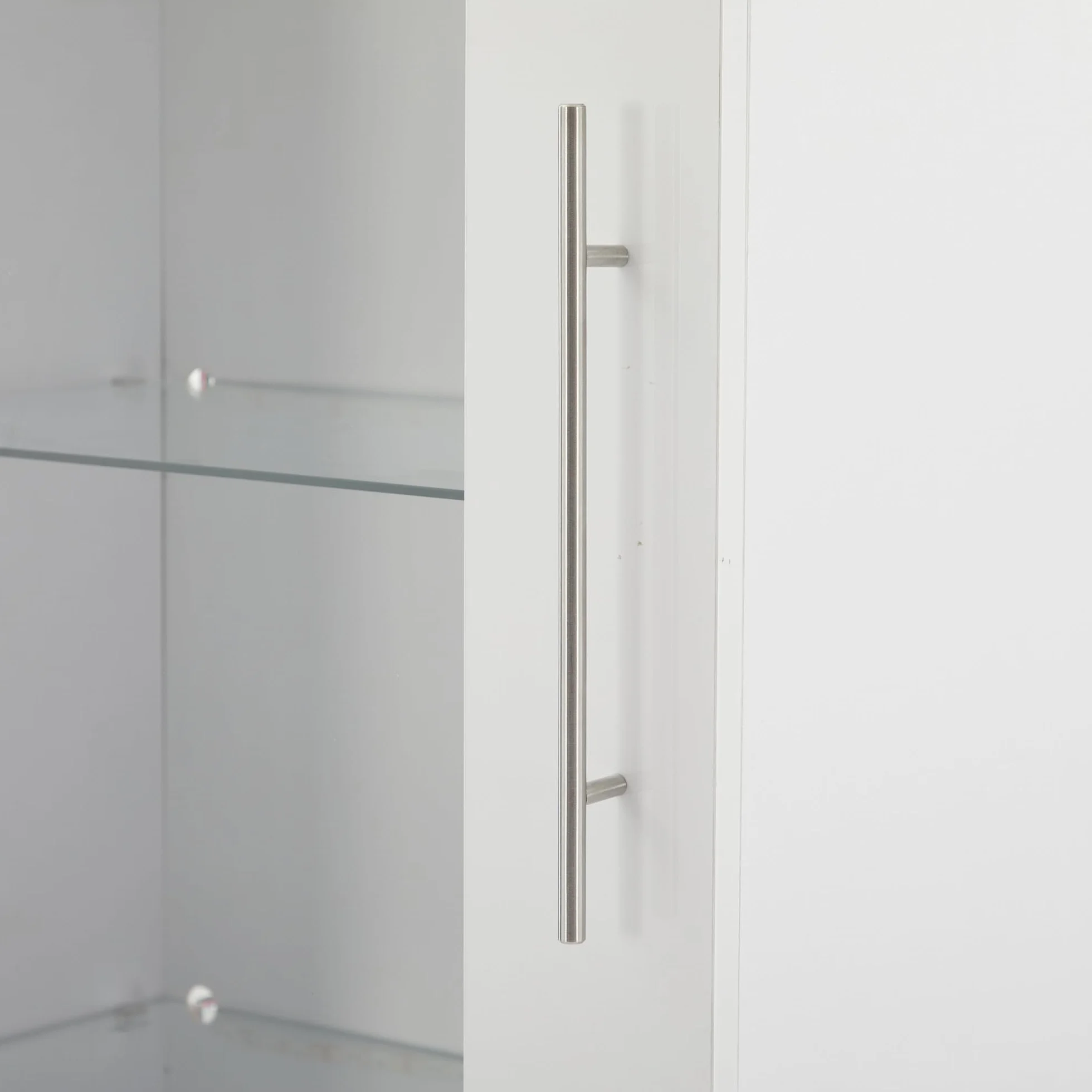Merax Vitrine en verre avec éclairage LED blanc brillant avec portes et 3 tiroirs, armoire haute de 180 cm, armoire de cuisine, armoire polyvalente pour salon, chambre à coucher, bureau
