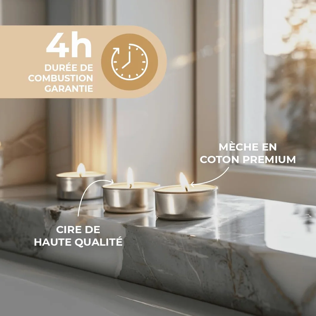 Bougies Chauffe Plat Longue Durée 4 Heures Blanc Lot 50 Non Parfumées Décoration Mariage