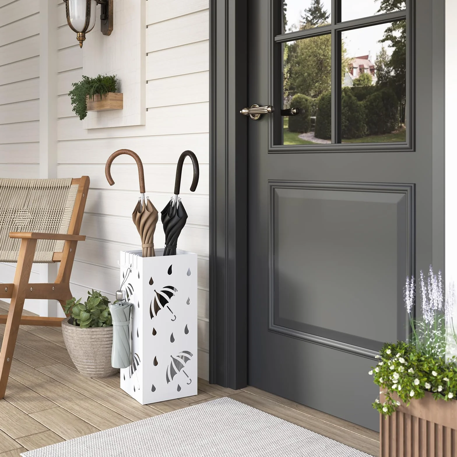 WOLTU SST02ws Porte-Parapluie en métal carrée 20 x 20 x 49cm, Blanc