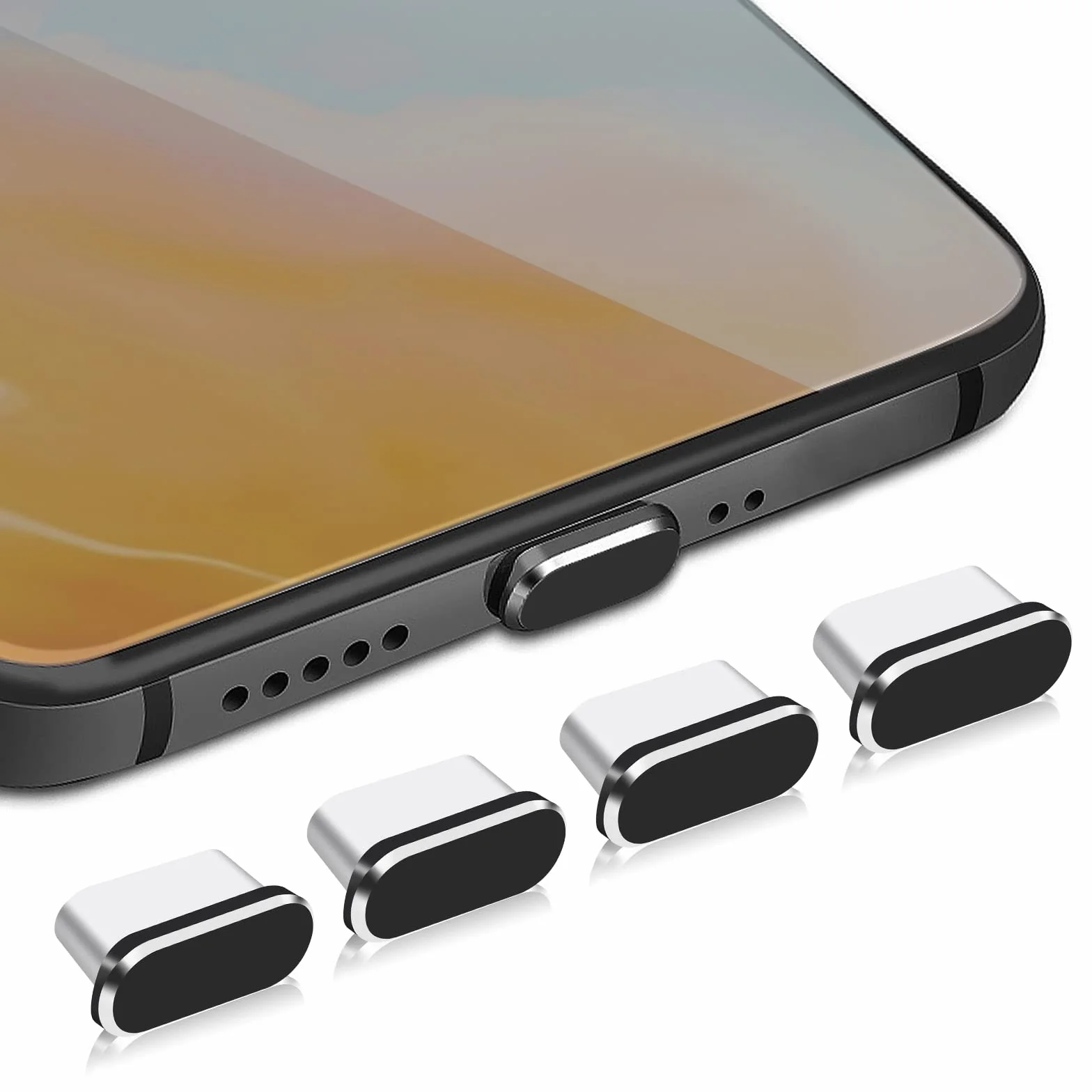 Sibba 4 wtyczki przeciwpyłowe USB typu C i Micro USB pokrywa port wtyczka do smartfonów i modeli z systemem Android (czarna)