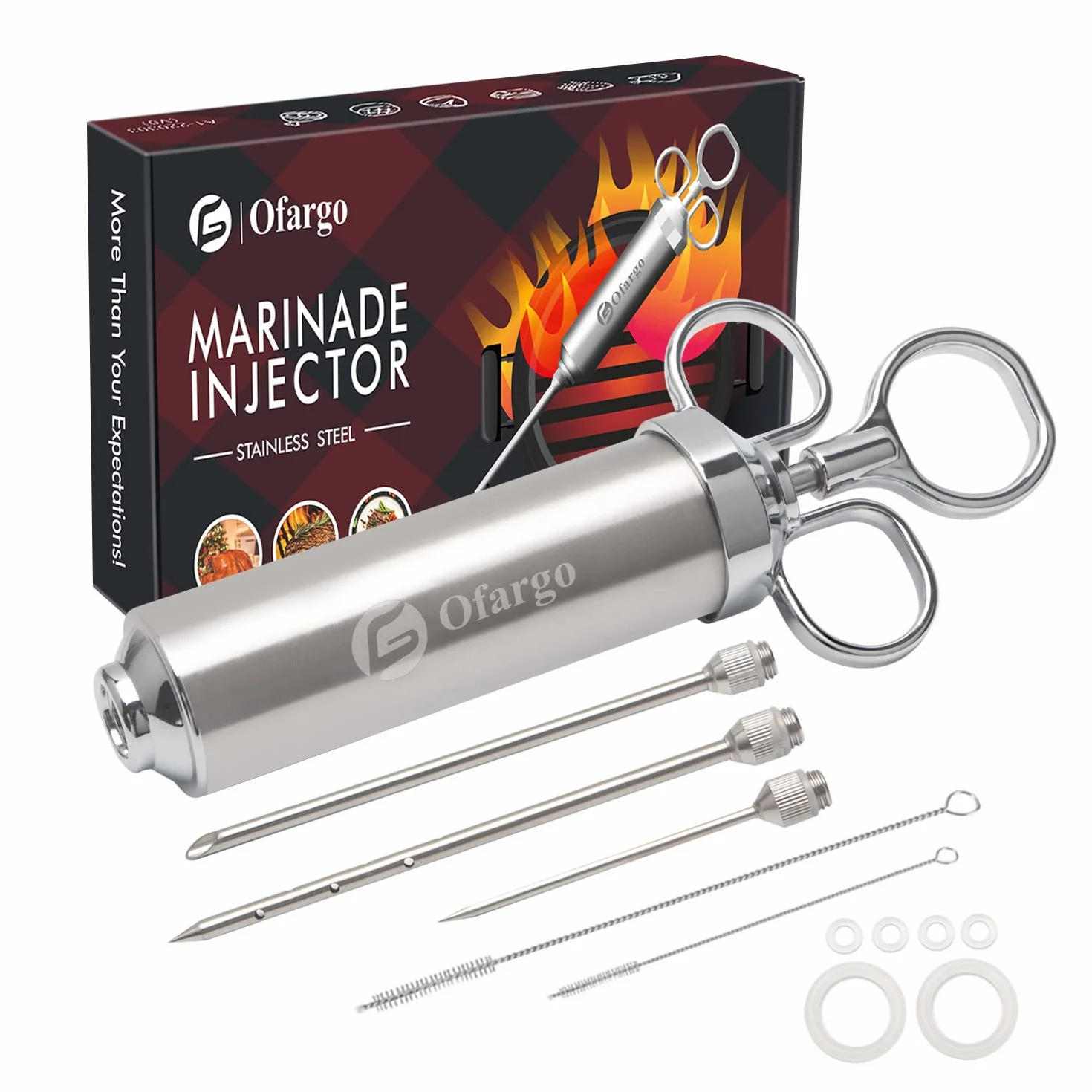 Seringue alimentaire Ofargo 60 ml avec 3 aiguilles pour viande, marinade BBQ