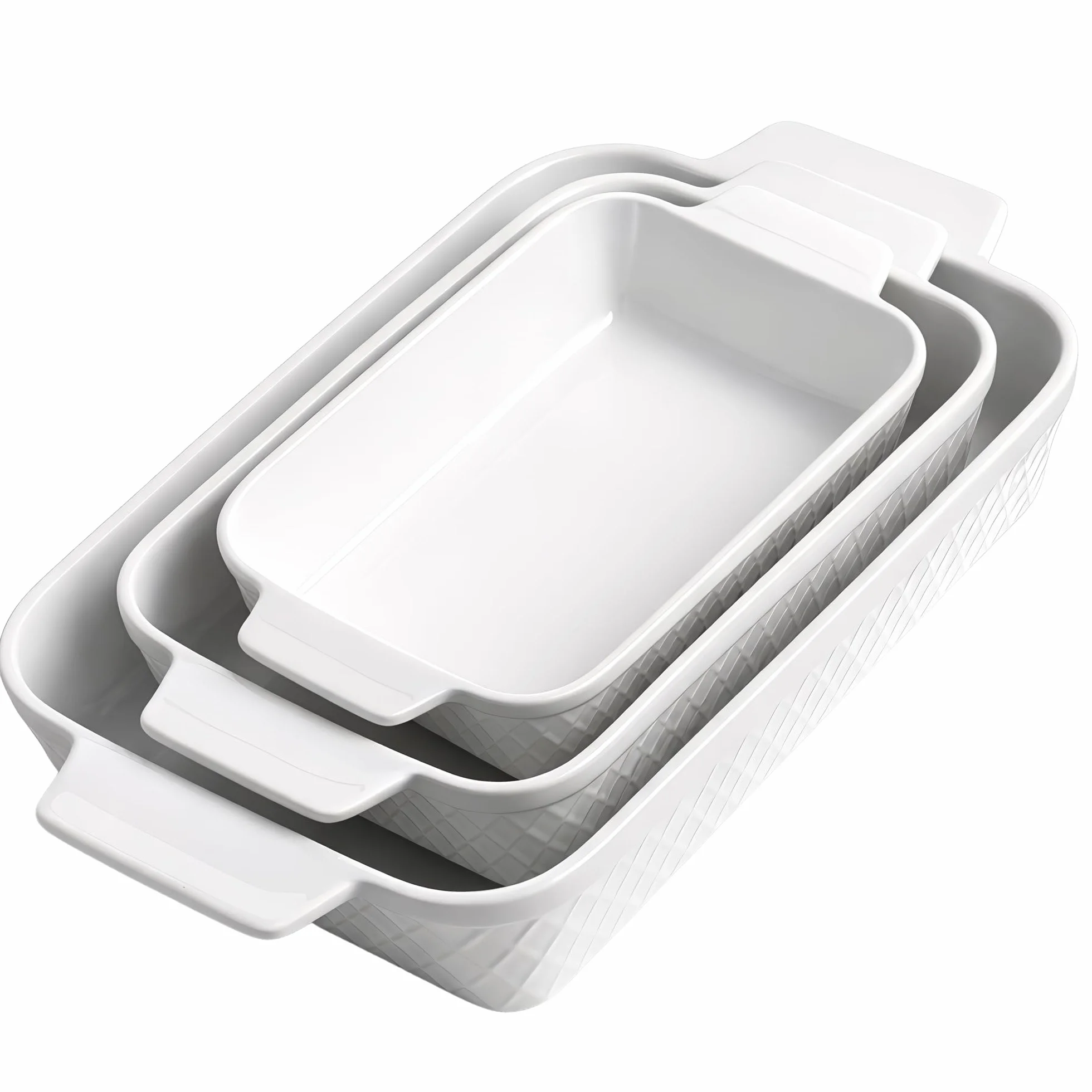 MIAMIO – Ensemble de 3 plats à gratin/Plat à cuisson rectangulaire en céramique, ensemble empilable de 3 pièces, 850 ml, 1650 ml, 2900 ml – Lave-vaisselle et four compatibles – Collection Palmanova