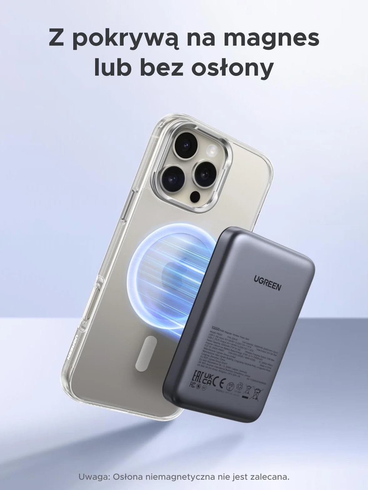 UGREEN Wireless Powerbank 10000mAh Magnetic Power Bank z funkcją szybkiego ładowania USB-C, bezprzewodowa bateria zewnętrzna MagSafe kompatybilna z iPhone 17 Pro Max/17 Pro/16/15-12（czarny）