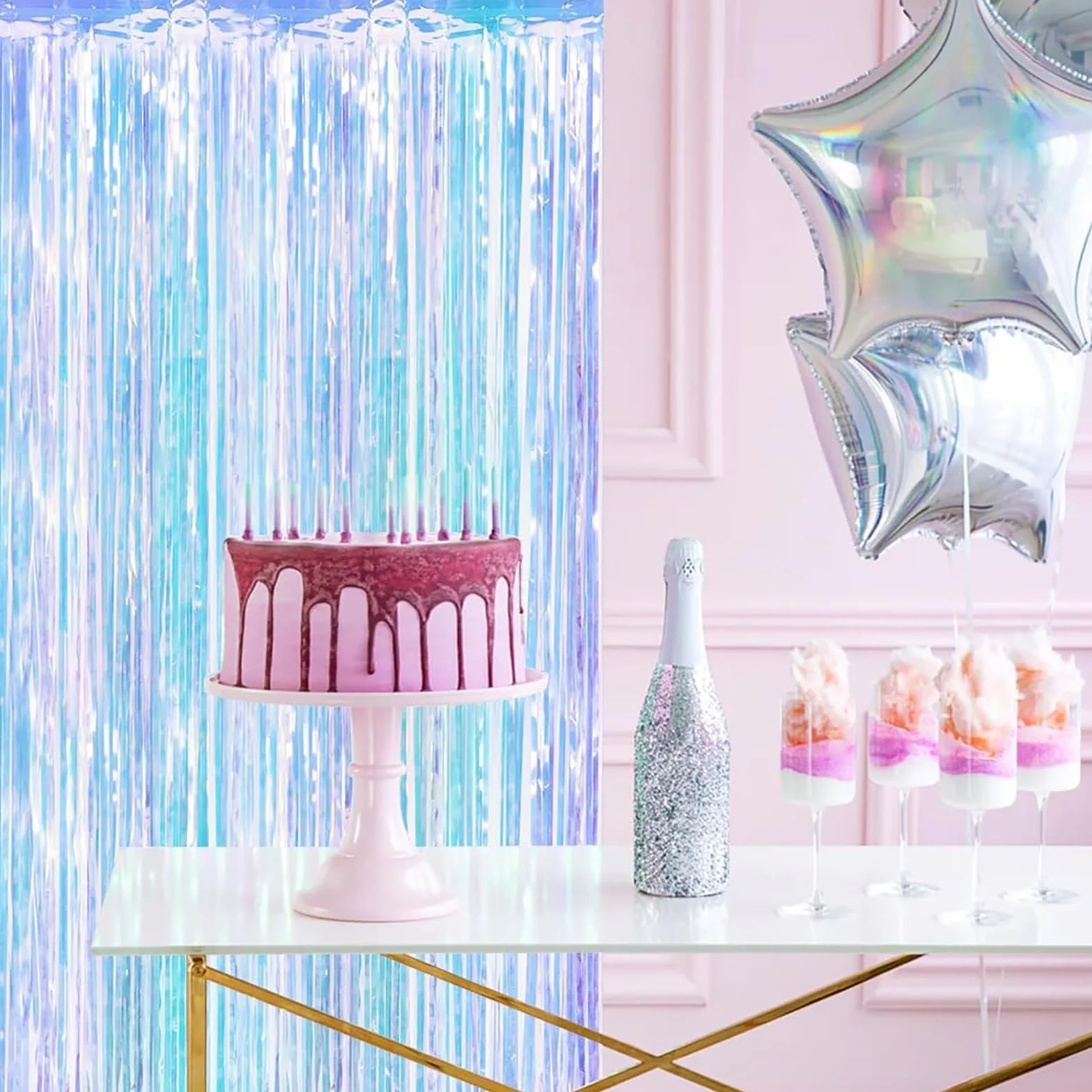 Lot de 2 rideaux à paillettes métalliques scintillants pour fenêtre anniversaire