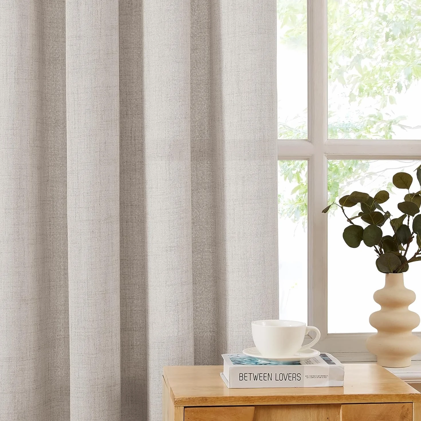 Melodieux Voilage Semi-Transparent Beige 140x225 cm Linenlook