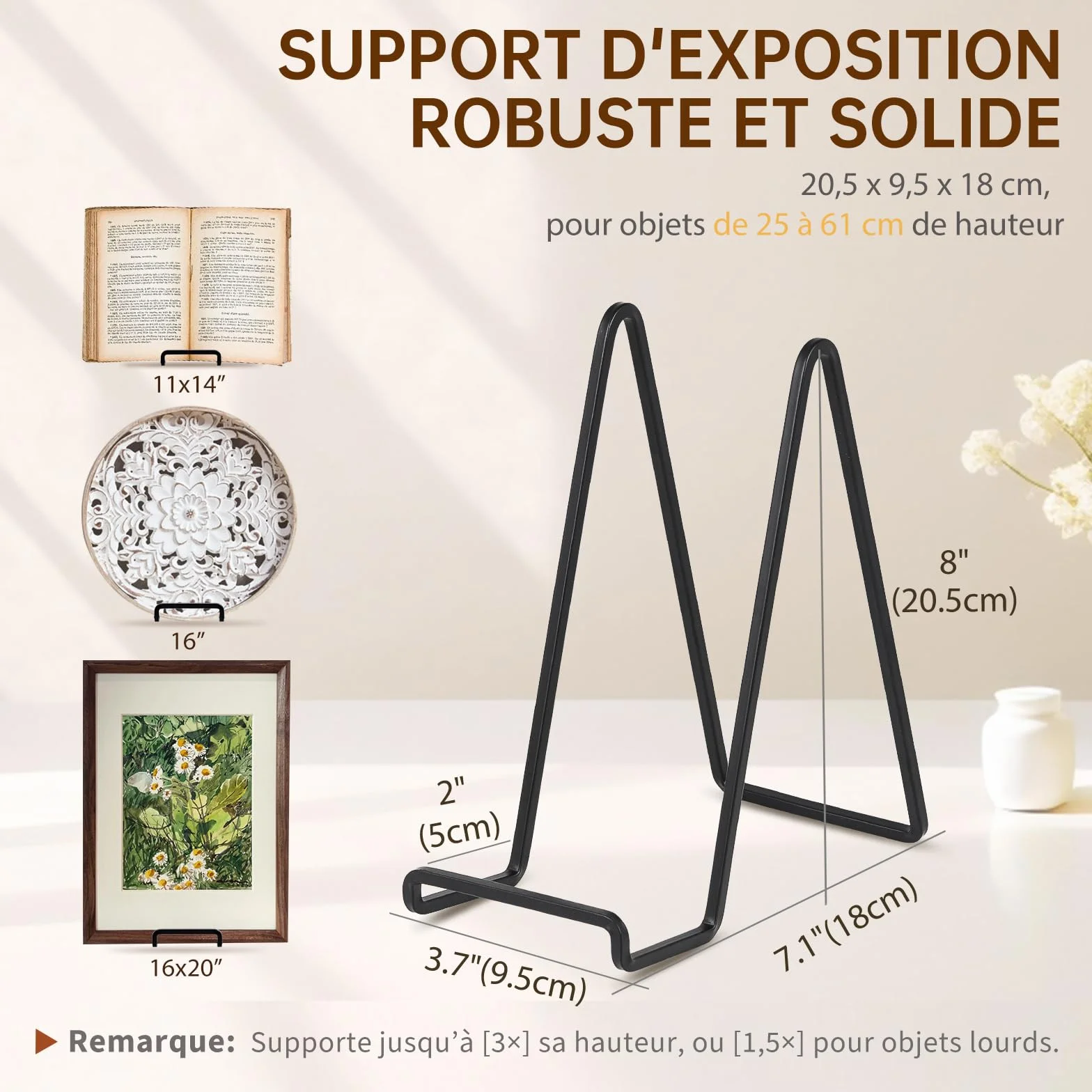 Chevalet Support Présentoir Porte Assiette Métal Noir 20,5 cm pour Plaque Décoration Photo Livre Cuisine