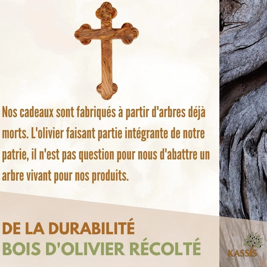 Croix murale en bois d'olivier – Croix chrétienne faite main à Bethléem – 12 x 8 cm, Bords arrondis