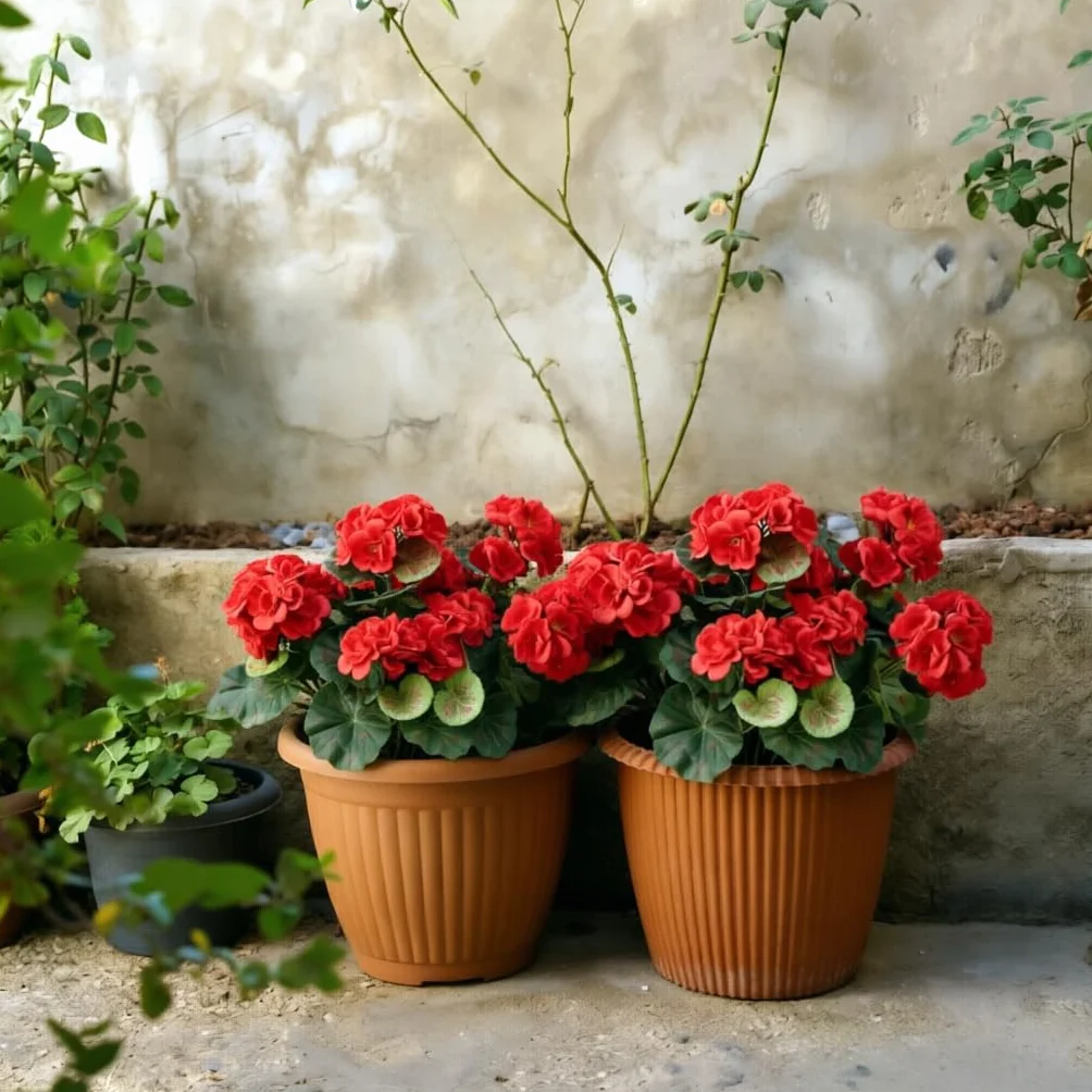 Laelfe Géranium Artificiel Extérieur Lot de 2 Buisson Fausses Fleurs Rouge Décoration Jardin