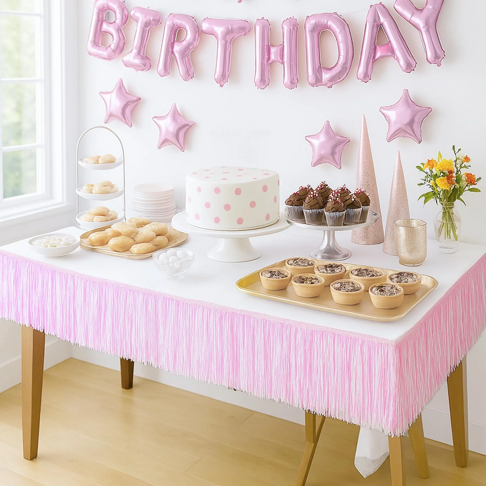 Guirlande à Franges Métallique Rose 20x200cm – Rideau Tinsel Brillant pour Décoration Fête