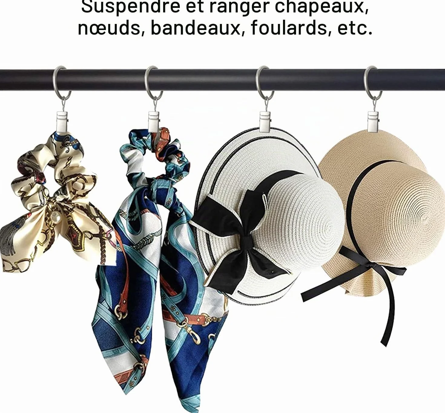 Anneaux de Rideaux en Métal 30 Pièces - Pince Rideau Antirouille pour Tringle à Rideaux