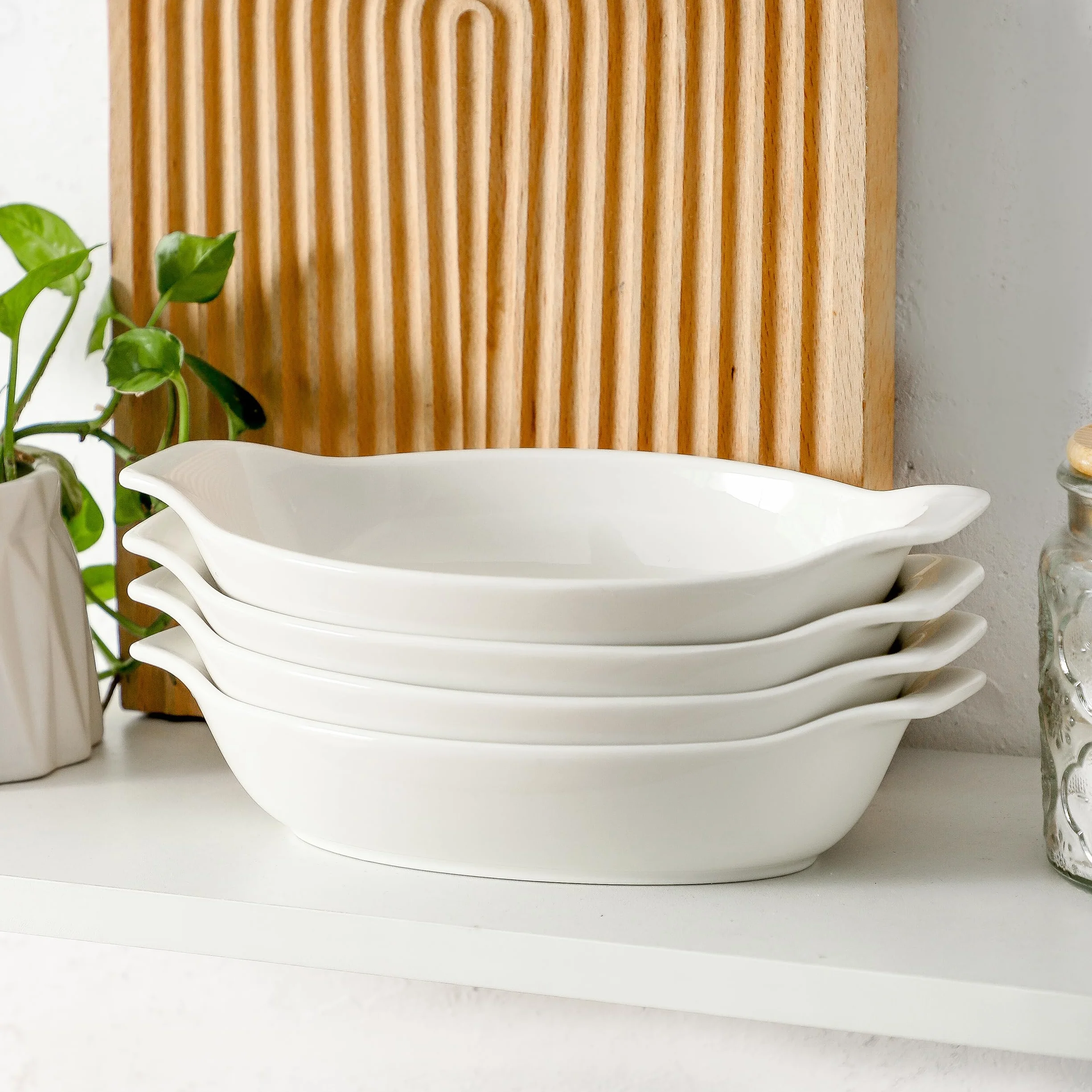Lot de 6 Petits Plats de Cuisson en Céramique, Plat a Gratin Individuel Four 350 ml - 22,8 x 11,9 x 4,3 cm, Plats de Cuisson Ovales avec Poignées, Allant au Four et au Micro-ondes
