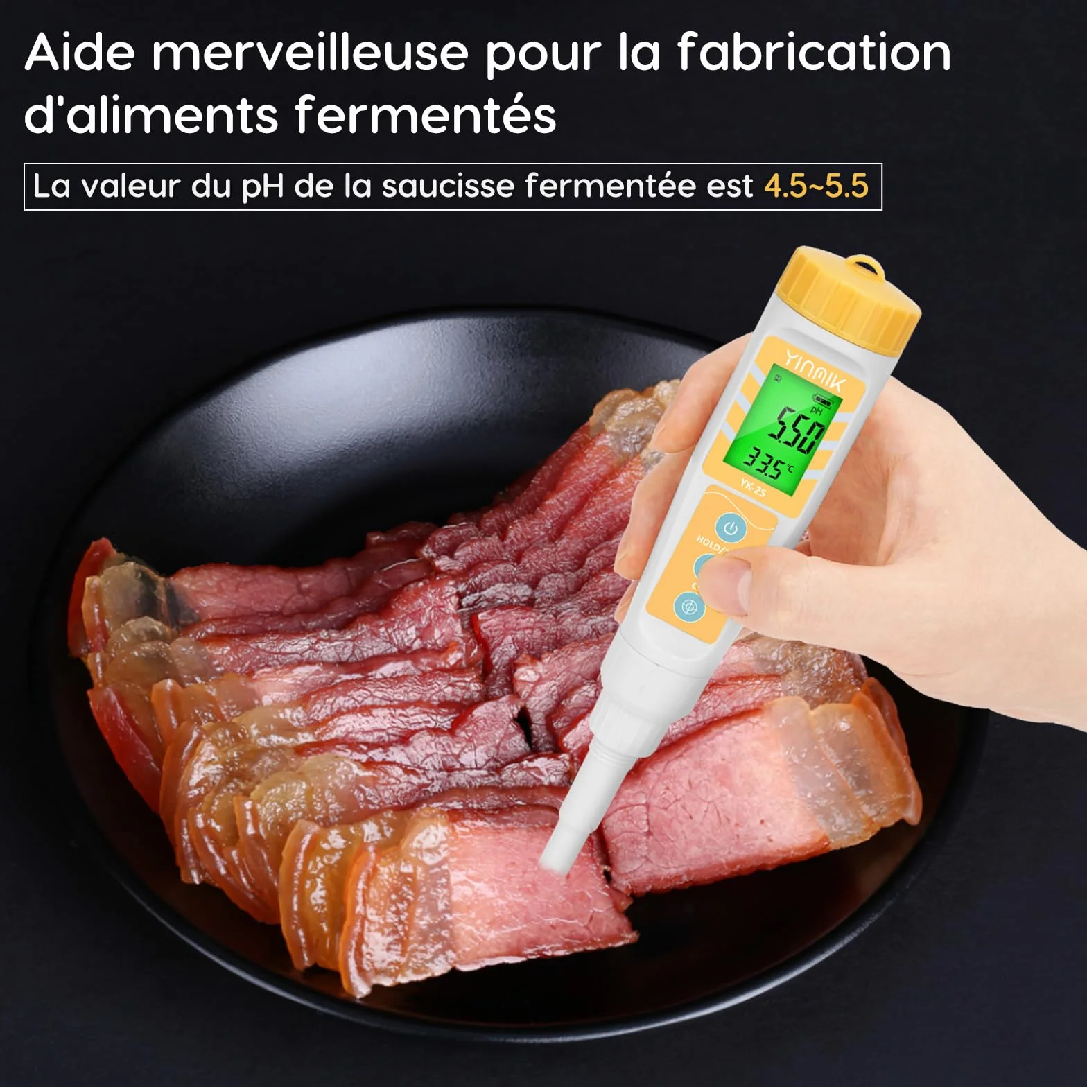 pH Mètre Alimentaire, Testeur de pH pour Pâte à Pain et Levain, pH Mètre Numérique pour Fabrication de Vin Rouge et de Bière, pH-Mètre Étanche pour Viandes, Fromages, Cosmétique, Conserve, Liquide
