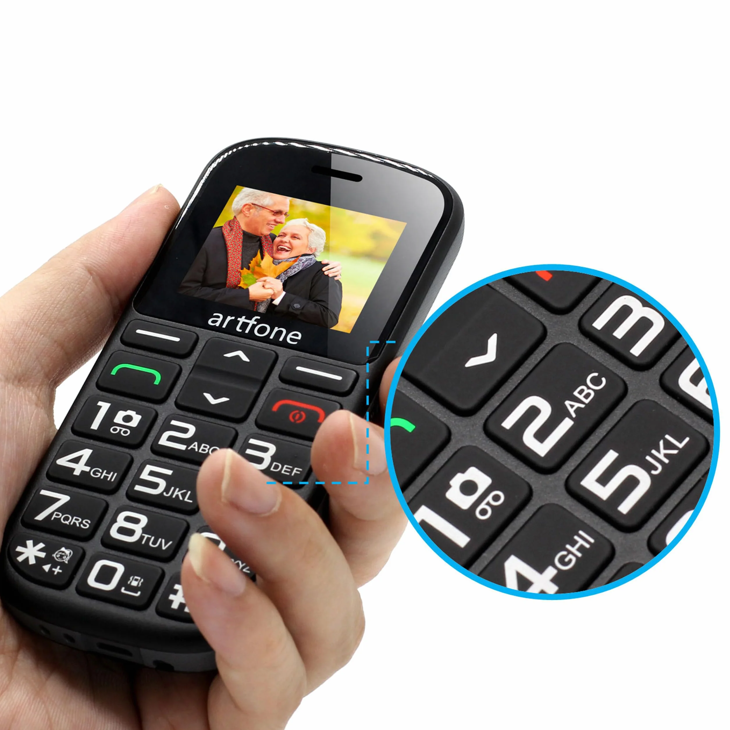 Retoo Telefon komórkowy dla seniorów z dużymi przyciskami i bez umowy, telefon komórkowy dla seniorów z przyciskiem alarmowym SOS, łatwa obsługa, aparat 0,08 MP, akumulator litowo-jonowy 1400 mAh dla