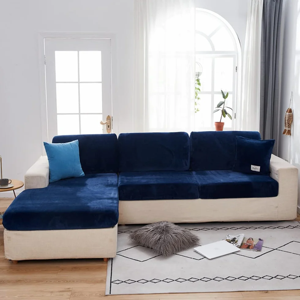 Housse de Coussin de Canapé en Velours Rétractable Élastique