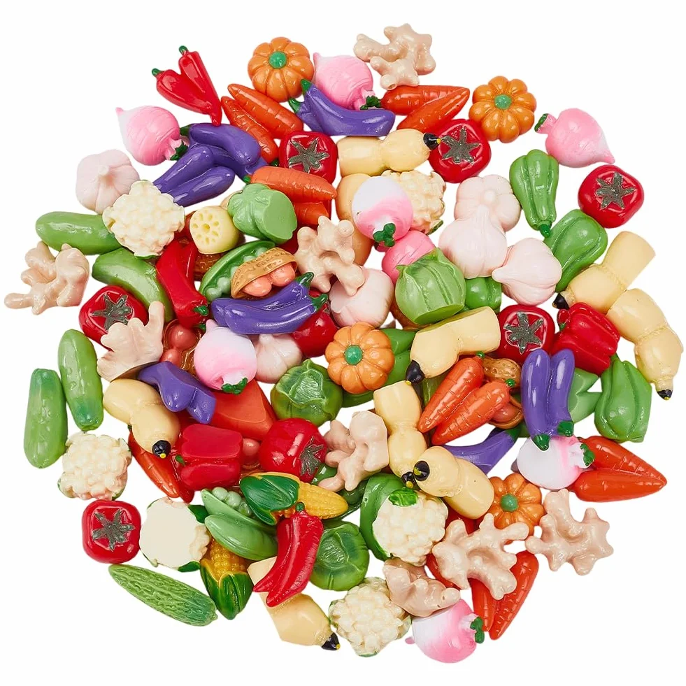 CRAFTMELODY 100Pcs Mini Figurines Légumes Artificiels Faux Tomates Carottes Oignon Champignon Décorations