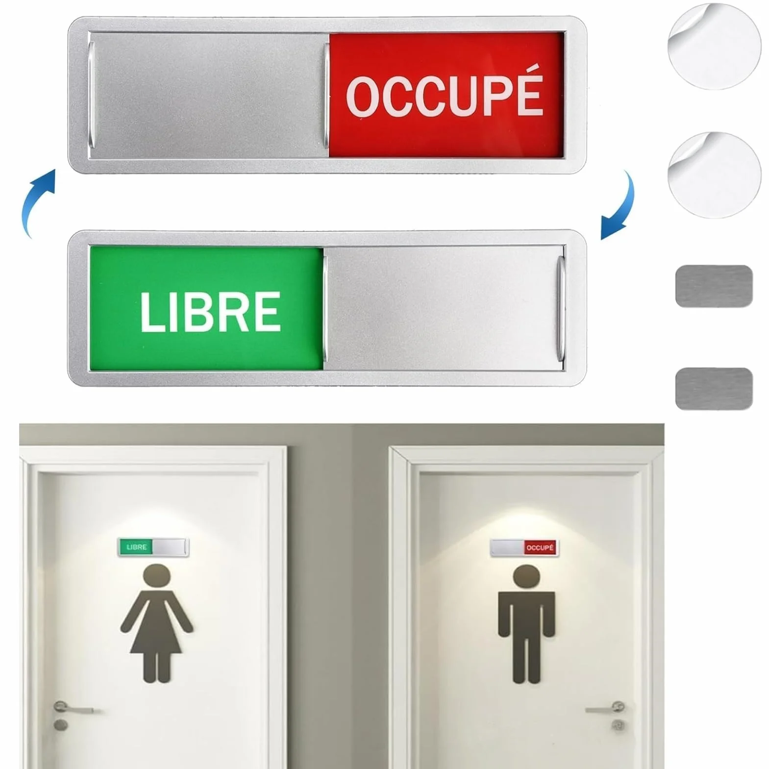 Panneaux de Porte Libre/Occupé Magnétiques Argent 17,7x5,2cm Pour Toilettes École Bureaux