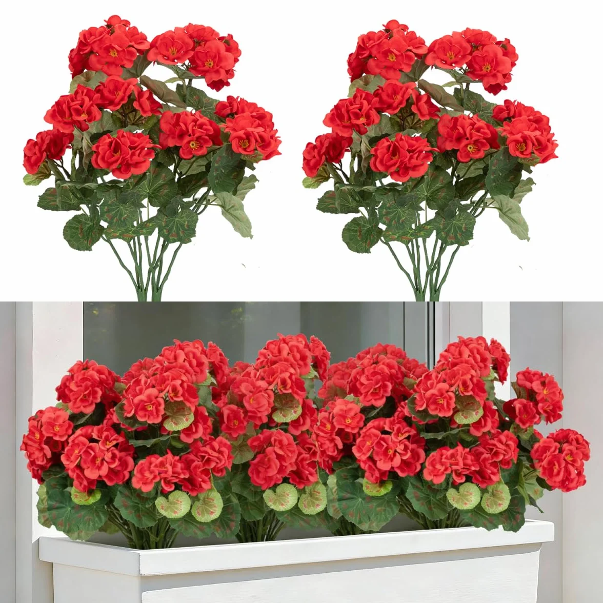 Laelfe Géranium Artificiel Extérieur Lot de 2 Buisson Fausses Fleurs Rouge Décoration Jardin