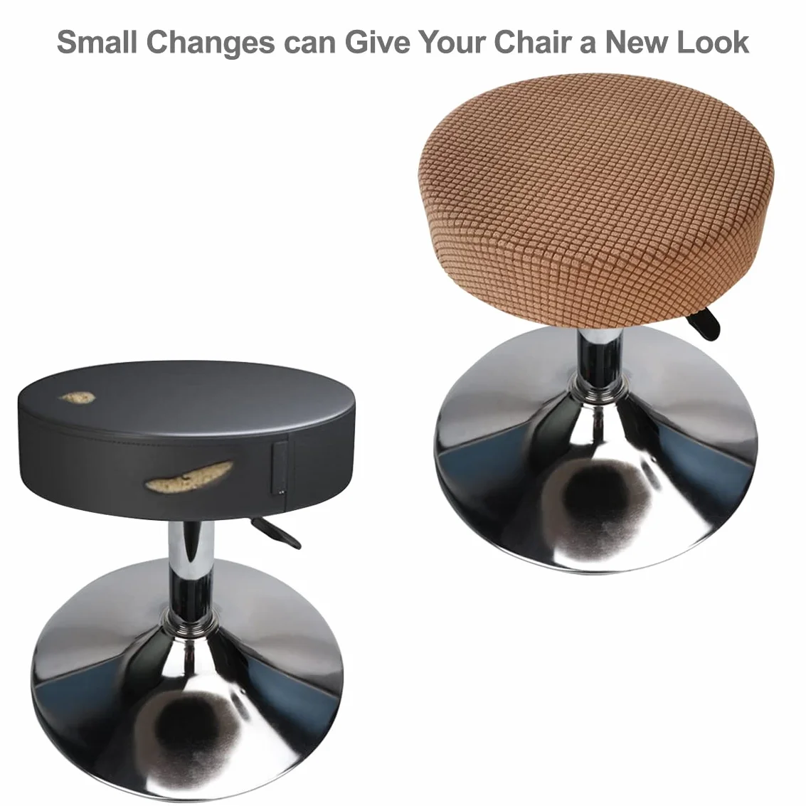 Housse Tabouret Rond 30-40cm Extensible Imperméable Lavable Doux Durable (2, Brun)
