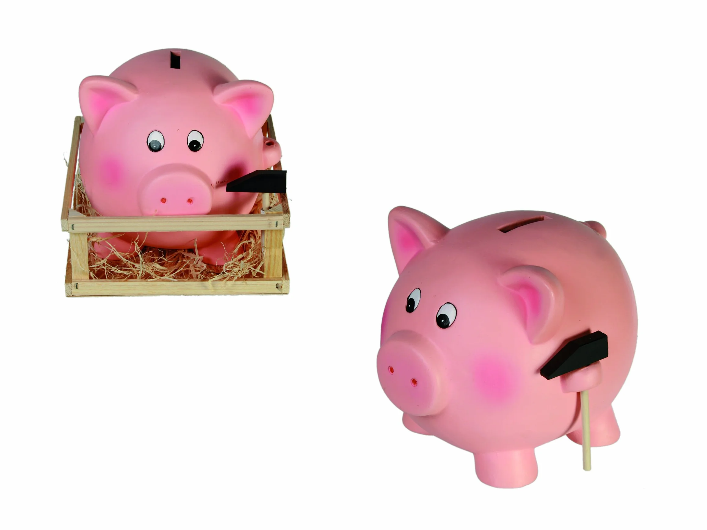 Tirelire Cochon Géante XXL en Céramique Rose Argent avec Marteau et Enclos Bois