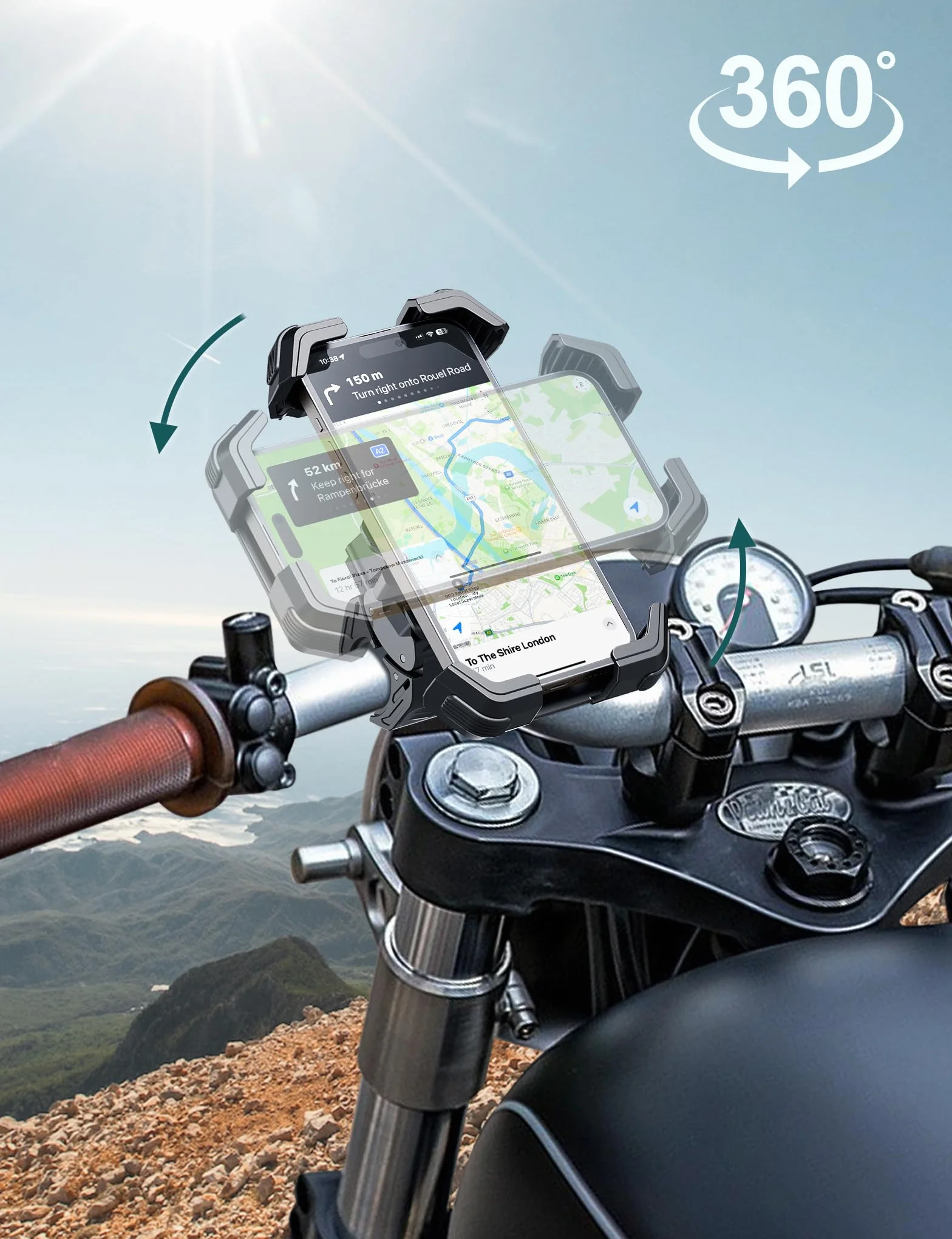 Grefay Uchwyt na telefon komórkowy do motocykla Uchwyt na telefon komórkowy do roweru [2025 Podwójna amortyzacja drgań] Uchwyt na kierownicę do iPhone'a 16 15 14 13 12 Pro Max,smartfon (czarny)