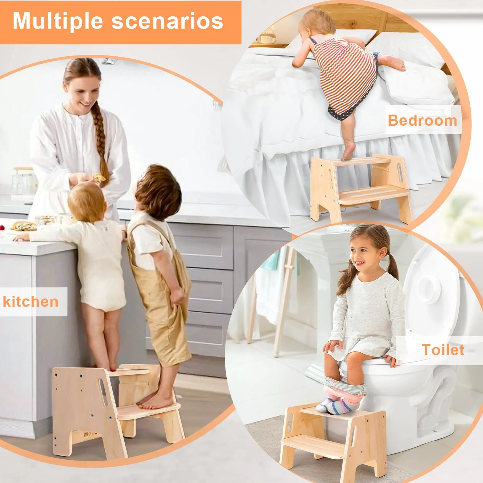 Marche Pied Bois, Escabeau Enfant 2 Marches, Marchepied Pour Enfant, AntidéRapant, En Bois, Avec PoignéE, Charge Maximale 120kg, Pour Salle De Bain, Chambre à Coucher, Lavabo, Cuisine,Chambre D'Enfant