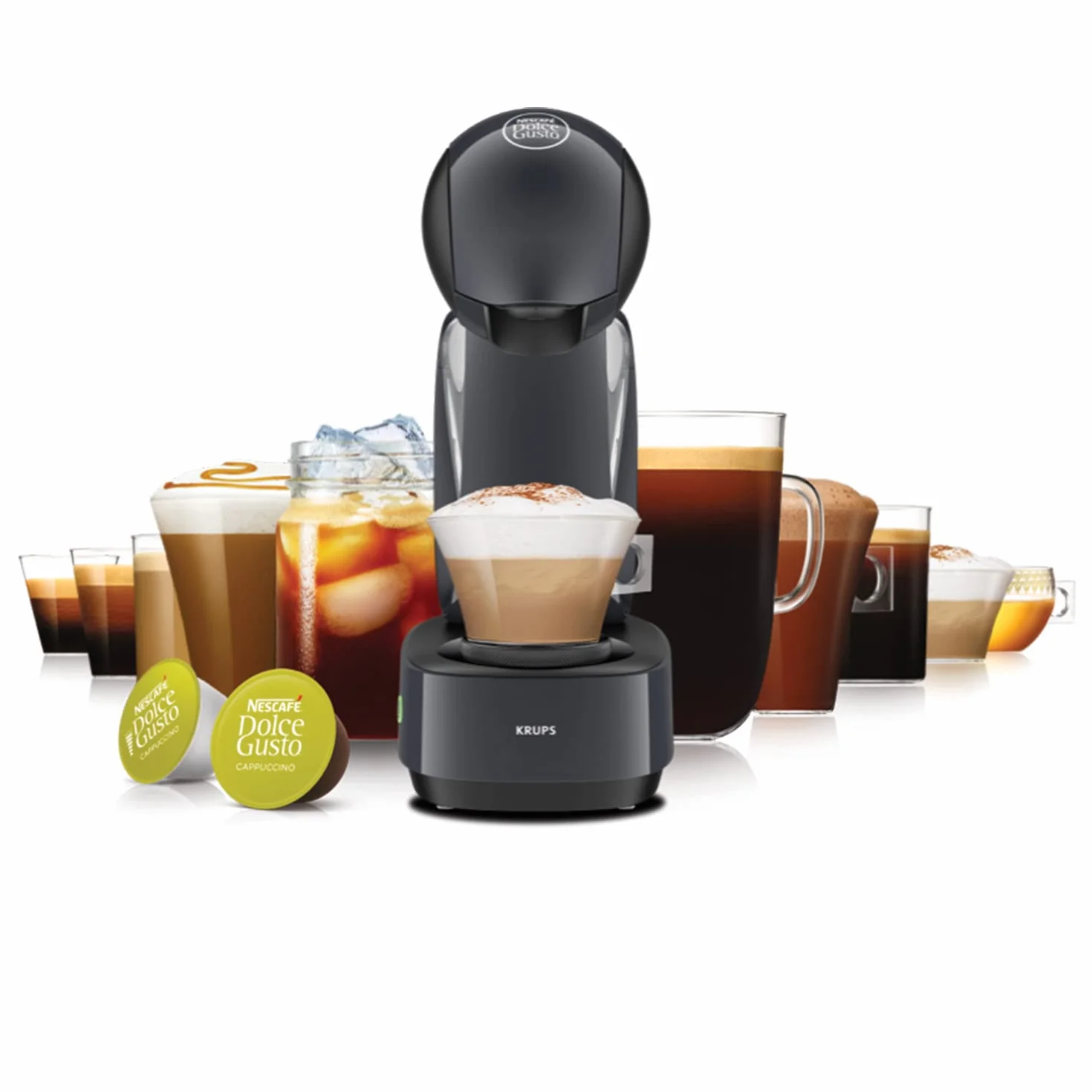 Krups Nescafé Dolce Gusto Machine à café capsules, 15 bars, Multi-boissons froides ou chaudes, Grand réservoir, Mode éco, Cafetière dosettes, Infinissima, Gris KP173B10
