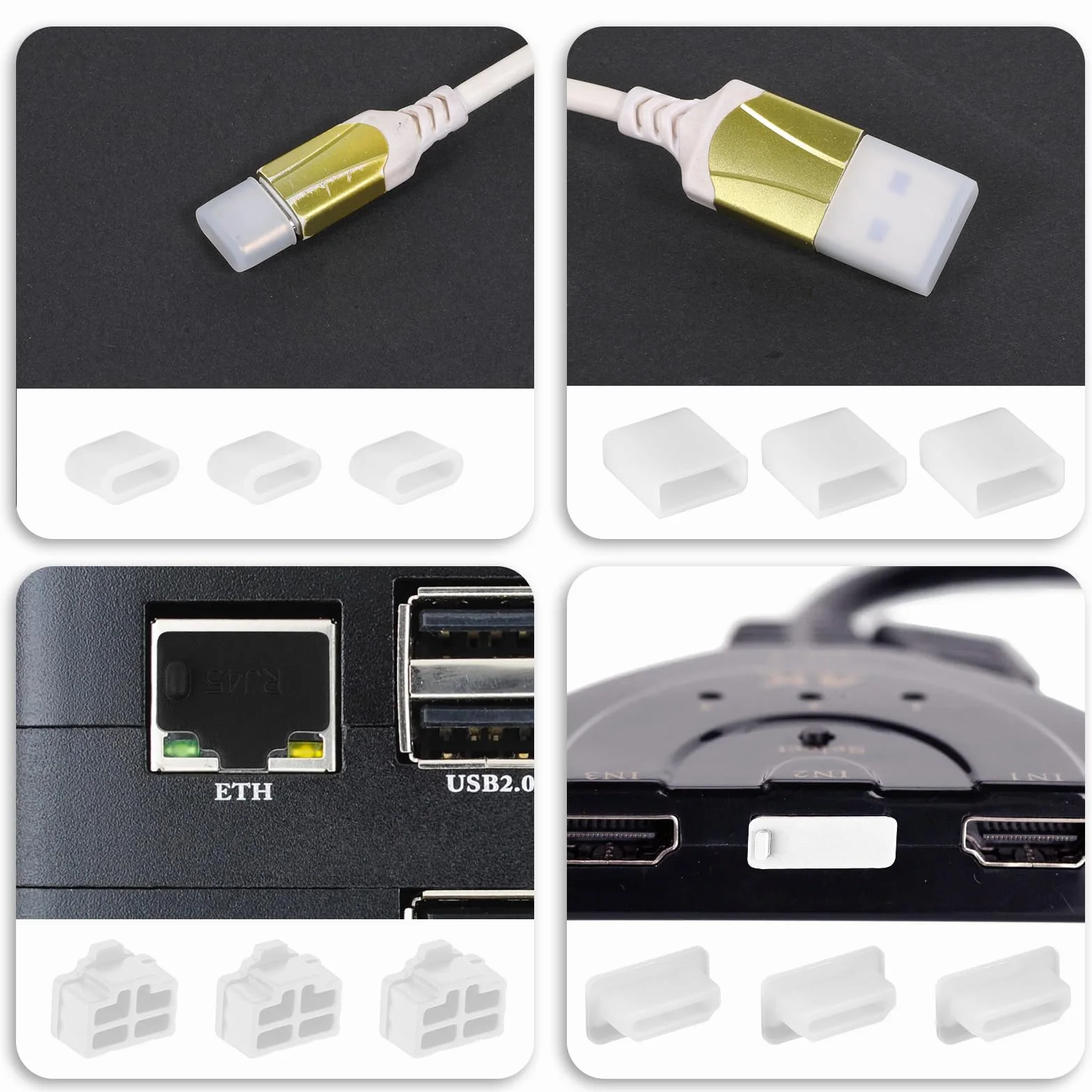 50 sztuk, 7 rodzajów nasadek ochronnych USB, silikonowe, ochrona przed kurzem USB A, port USB-C, ochrona przed kurzem, do USB A, żeńskie/męskie, słuchawki typu C, słuchawki 3,5 mm, HDMI
