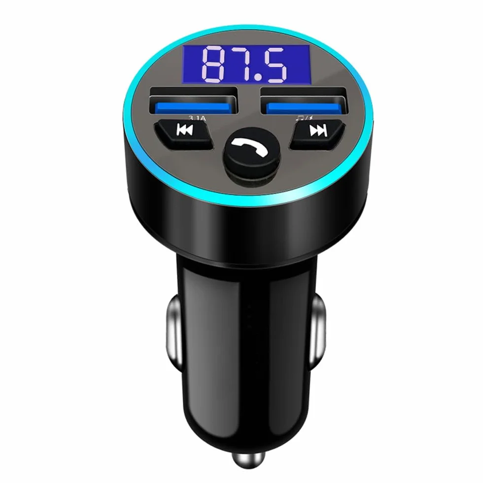 Transmiter FM Auto Bluetooth, adapter Bluetooth, ładowarka do szybkiego ładowania QC3.0, obsługa Dual USB, zestaw głośnomówiący, pamięć USB (A)