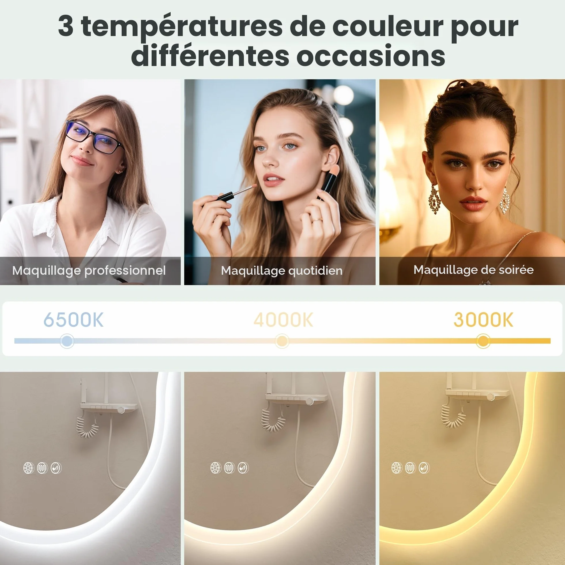 S'bagno Irrégulier Miroir Salle de Bain avec Eclairage 70x100cm, Bluetooth Miroir LED Salle de Bain, Anti-buée, 3000K-6500K, Dimmable, Mémoire, IP44 Miroir Lumineux Salle de Bain, Horizontal/Vertical