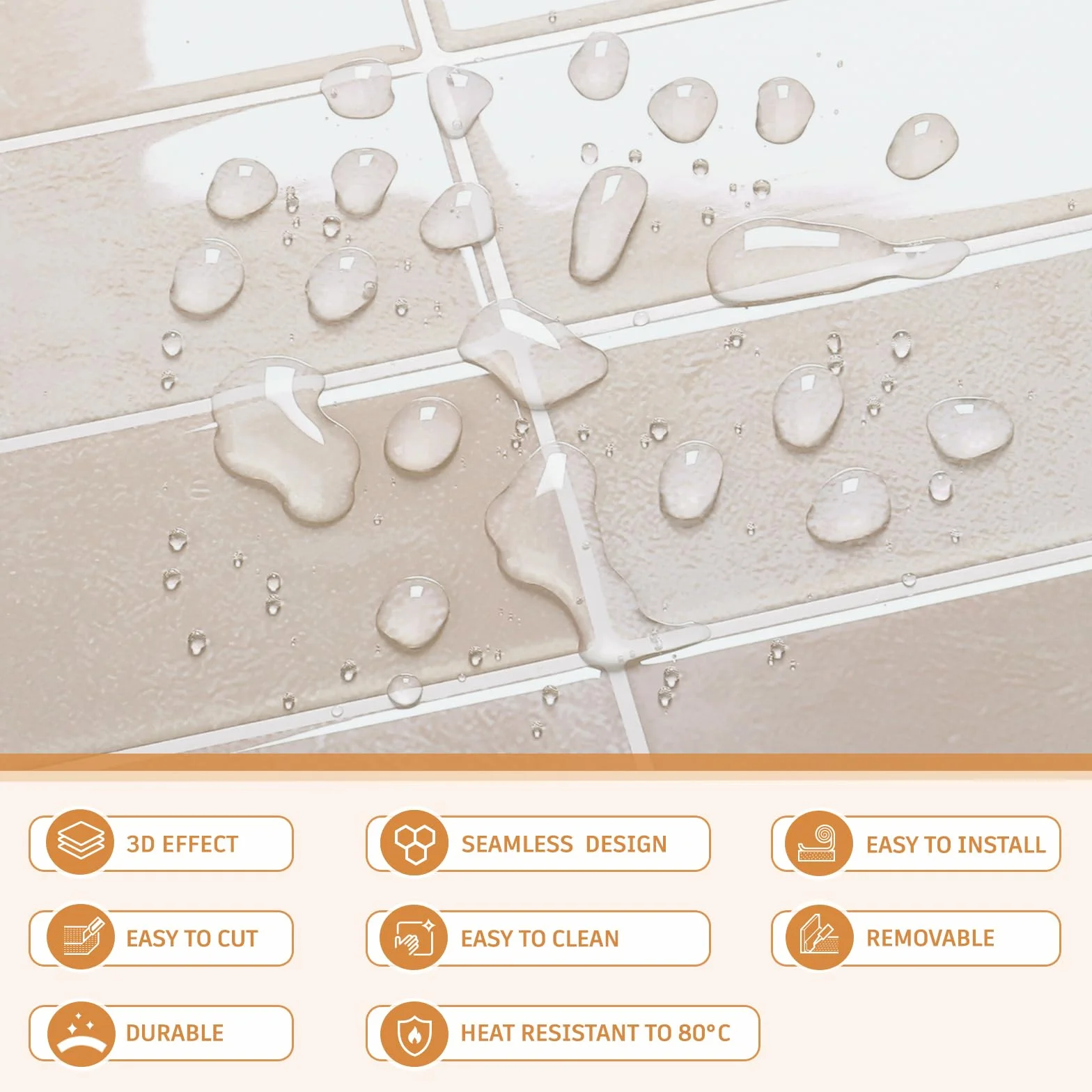 CRE8TIVE Carreaux muraux imperméables 30,5 x 30,5 cm Lot de 16 Beige