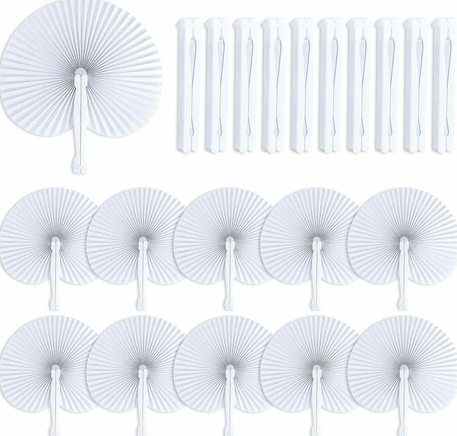 LATERN 72 Pièces Éventails Pliants en Papier, 25CM Éventails Ronds en Papie Ventilateurs Portatifs Chinois Éventails de Mariage Blancs avec Poignées en Plastique pour L'Été Mariage Anniversaire Fête