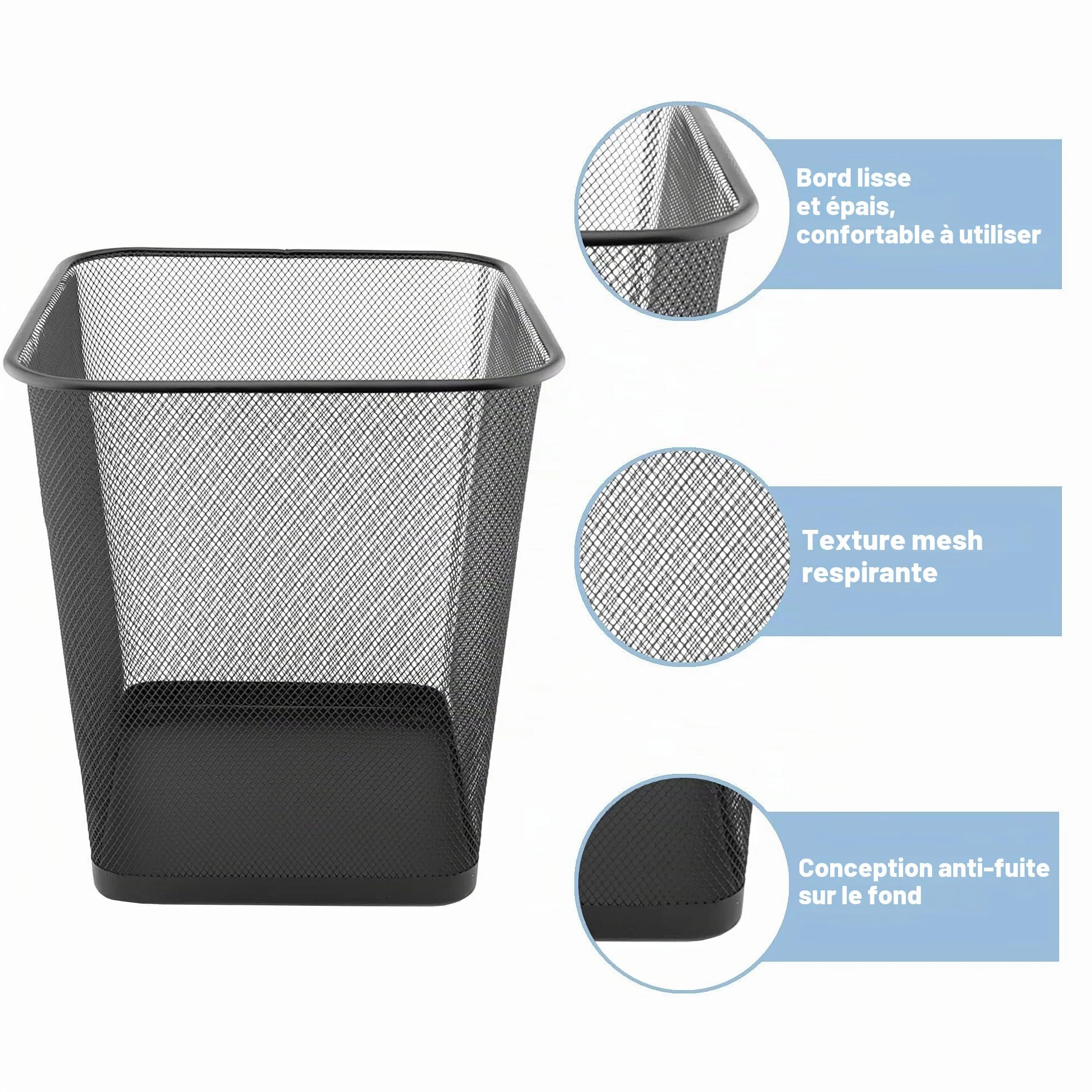 D.RECT Poubelle Bureau 18L - Corbeille Papier en Treillis Métal Maille, Noir