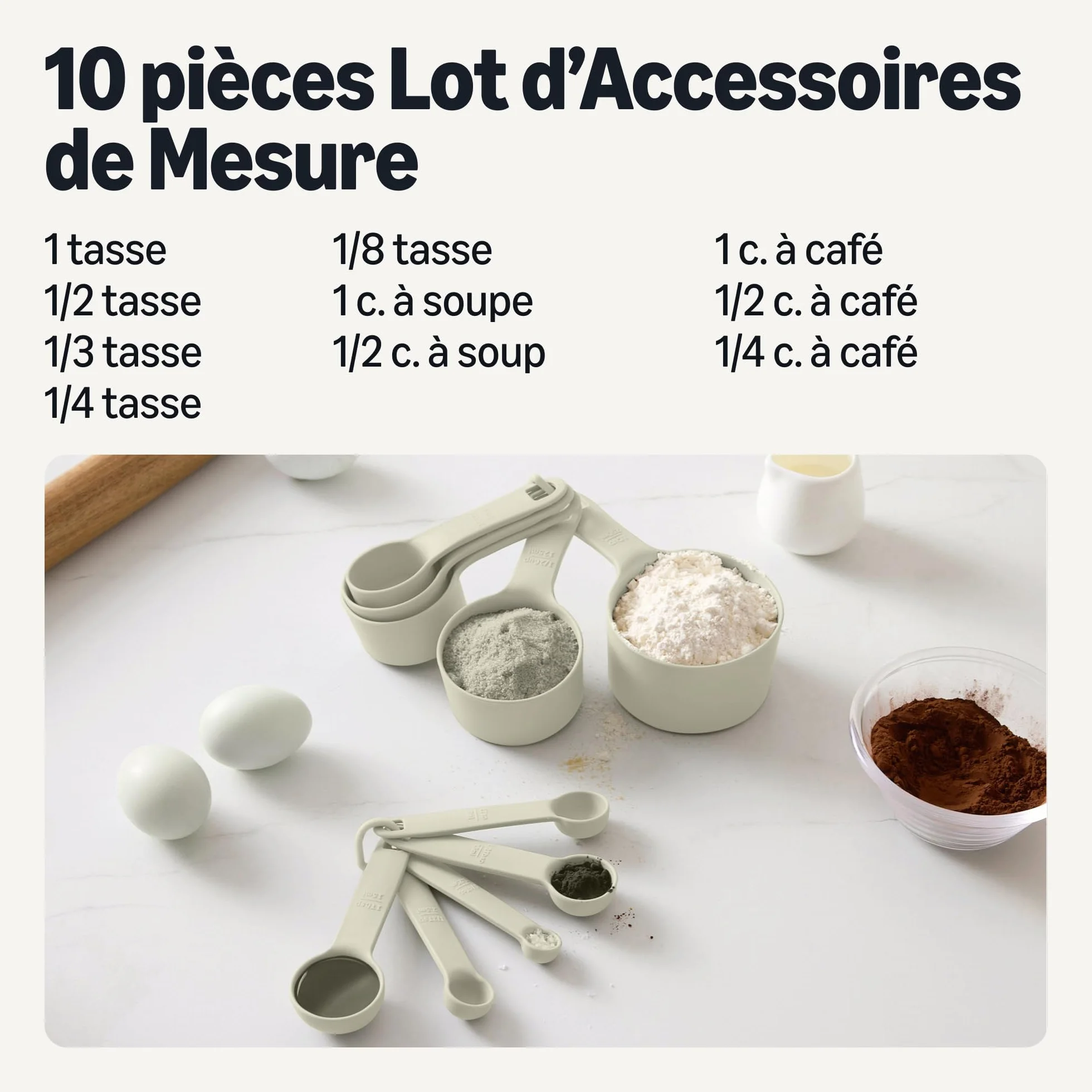 Amazon Basics Tasses et Cuillères à Mesurer, Lot de 10 Pièces, Gris Lin