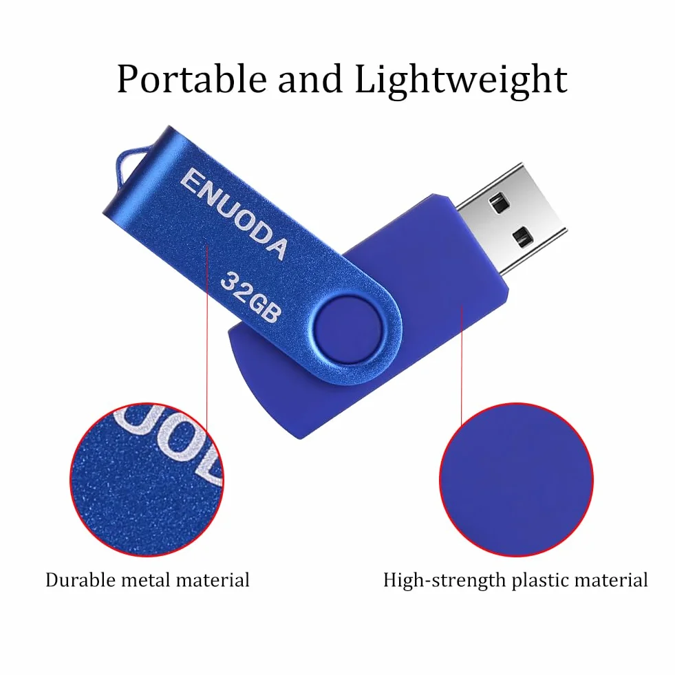 ENUODA Clé USB 32 Go USB 2.0 Flash Drive Portable LED Bleu