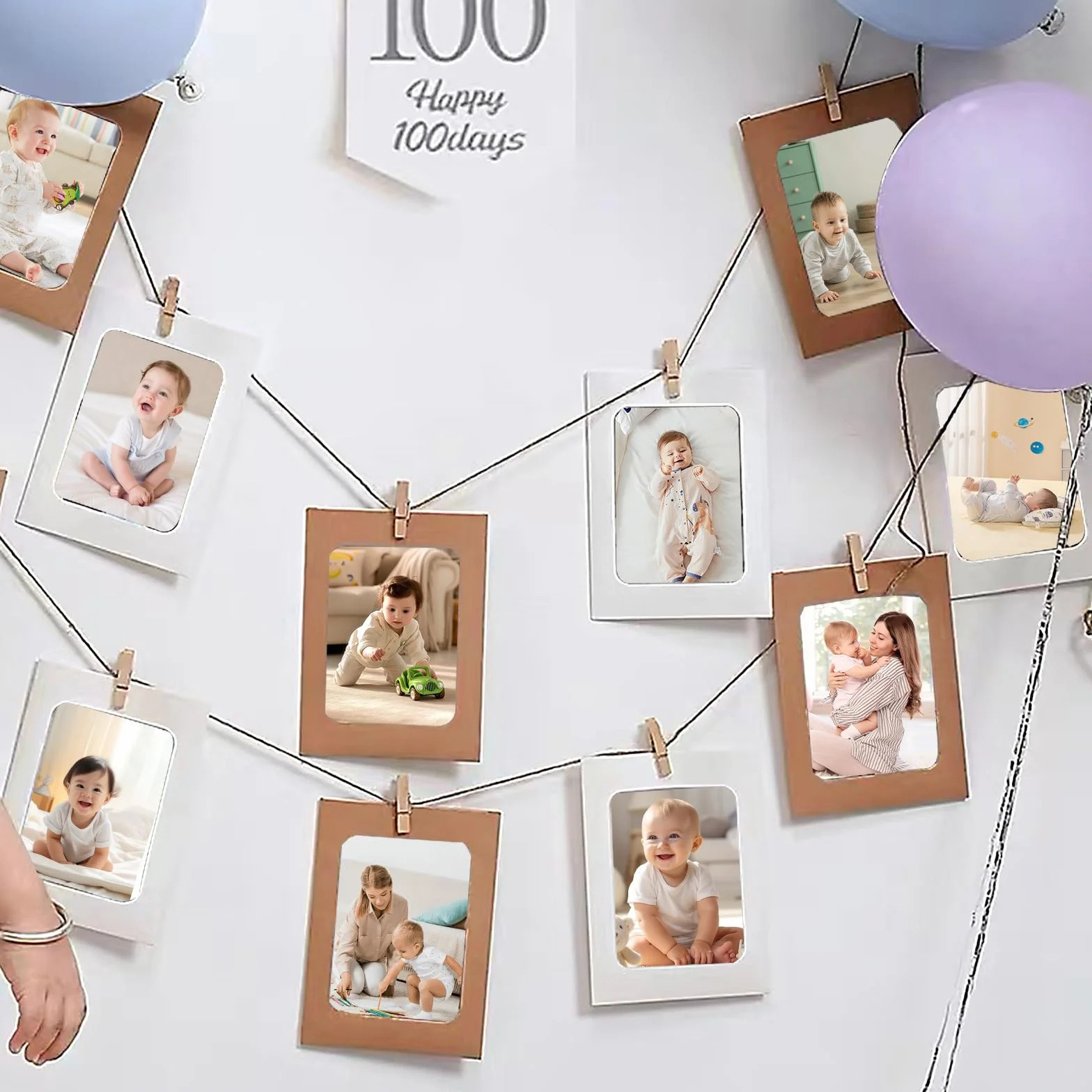 Lot de 40 cadres photo en carton papier kraft DIY 10x15 cm avec pinces en bois et cordes chanvre