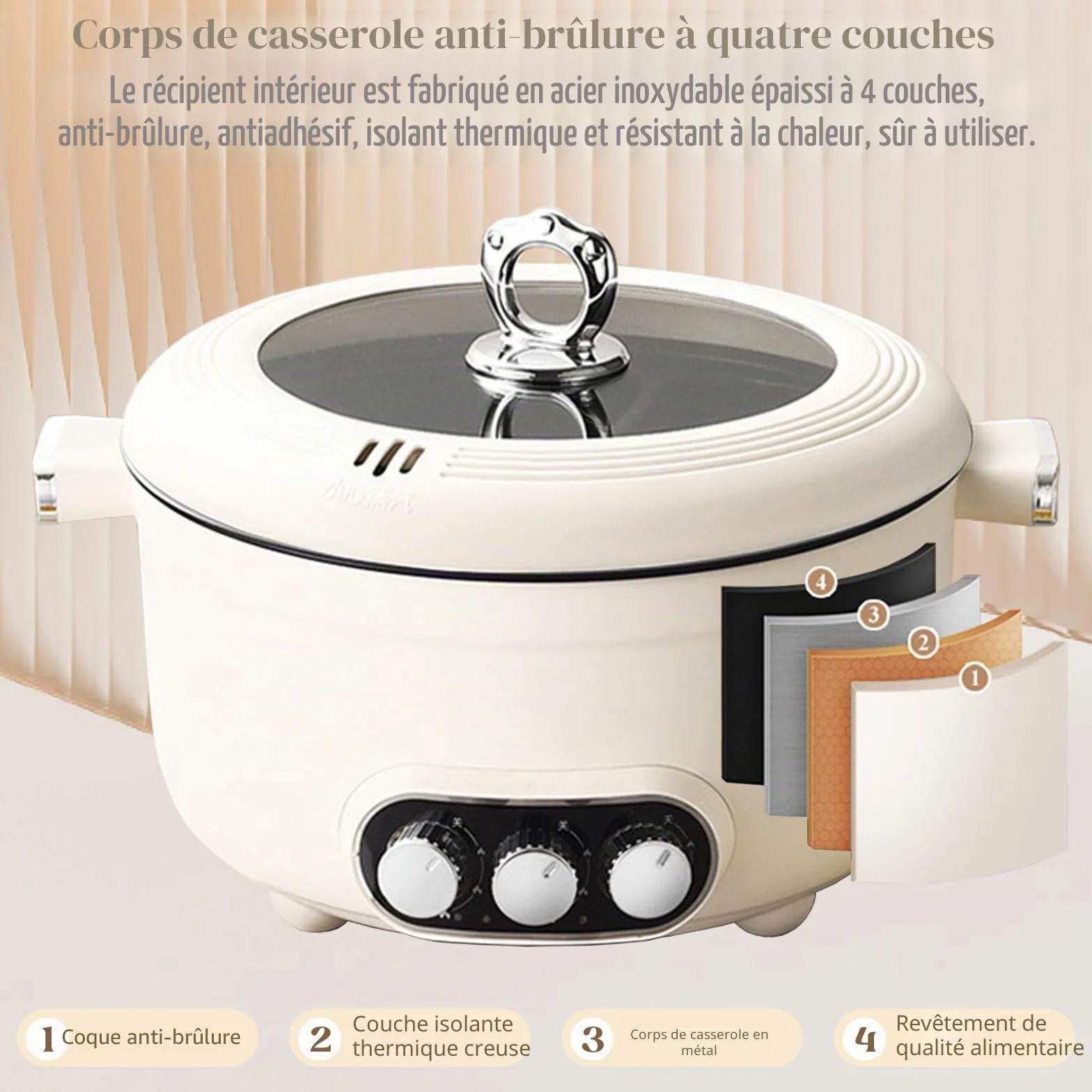 Hot Pot électrique, 5.3L Casserole Électrique, 1000W Poêle Multifonctionnelle Antiadhésive avec Chauffage Rapide & 3 Compartiments, Marmite Portable Électrique pour Frire Ramen Fondue Soupe