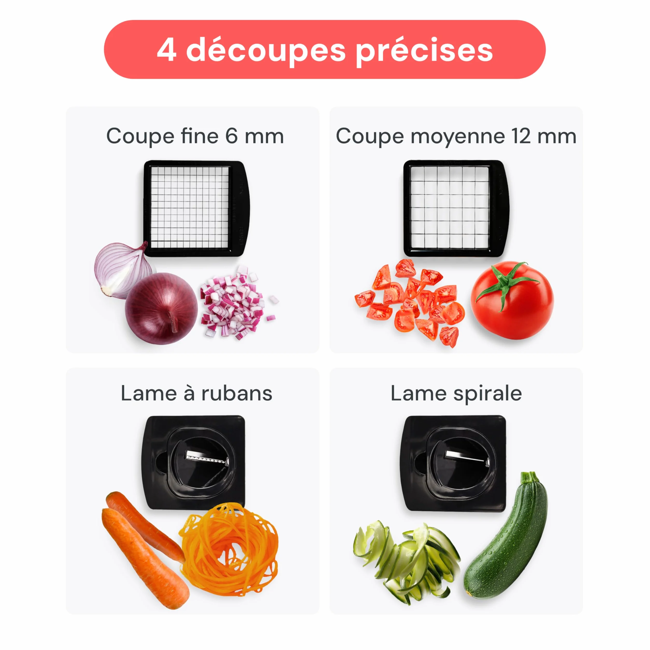Fullstar Coupe Légumes Multifonction Spiraliseur Découpe Cube Hachoir Manuel 4-en-1 Blanc