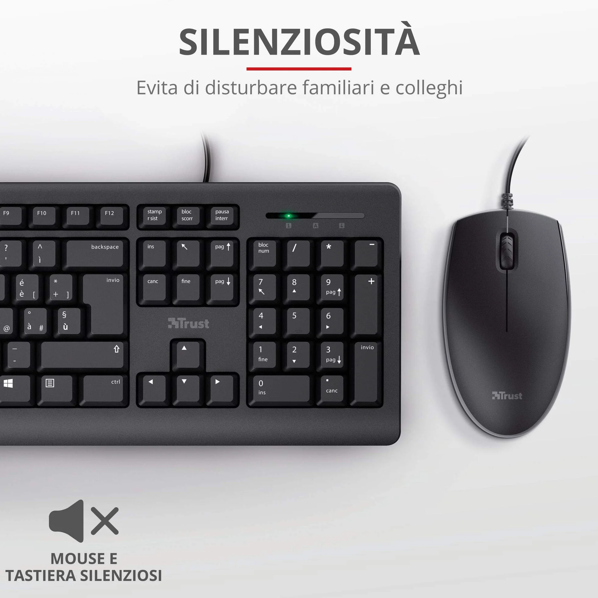 Trust Taro klawiatura i mysz USB, przewodowa, włoski układ QWERTY, do komputerów stacjonarnych/laptopów/notebooków Mac/Windows, kabel 1,8 m, odporna na działanie płynów klawiatury, ergonomiczna,