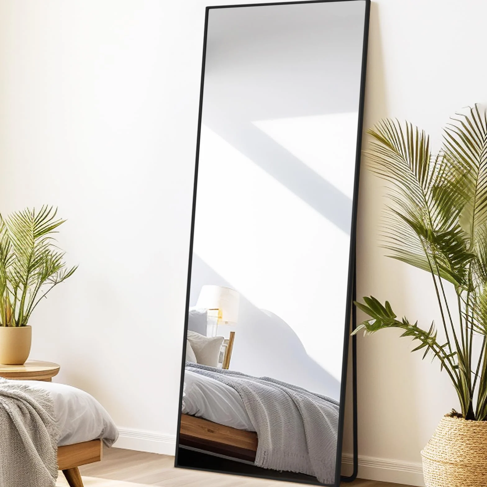 Miroir sur toute la longueur 147 x 44 cm cadre noir pour chambre salon entrée