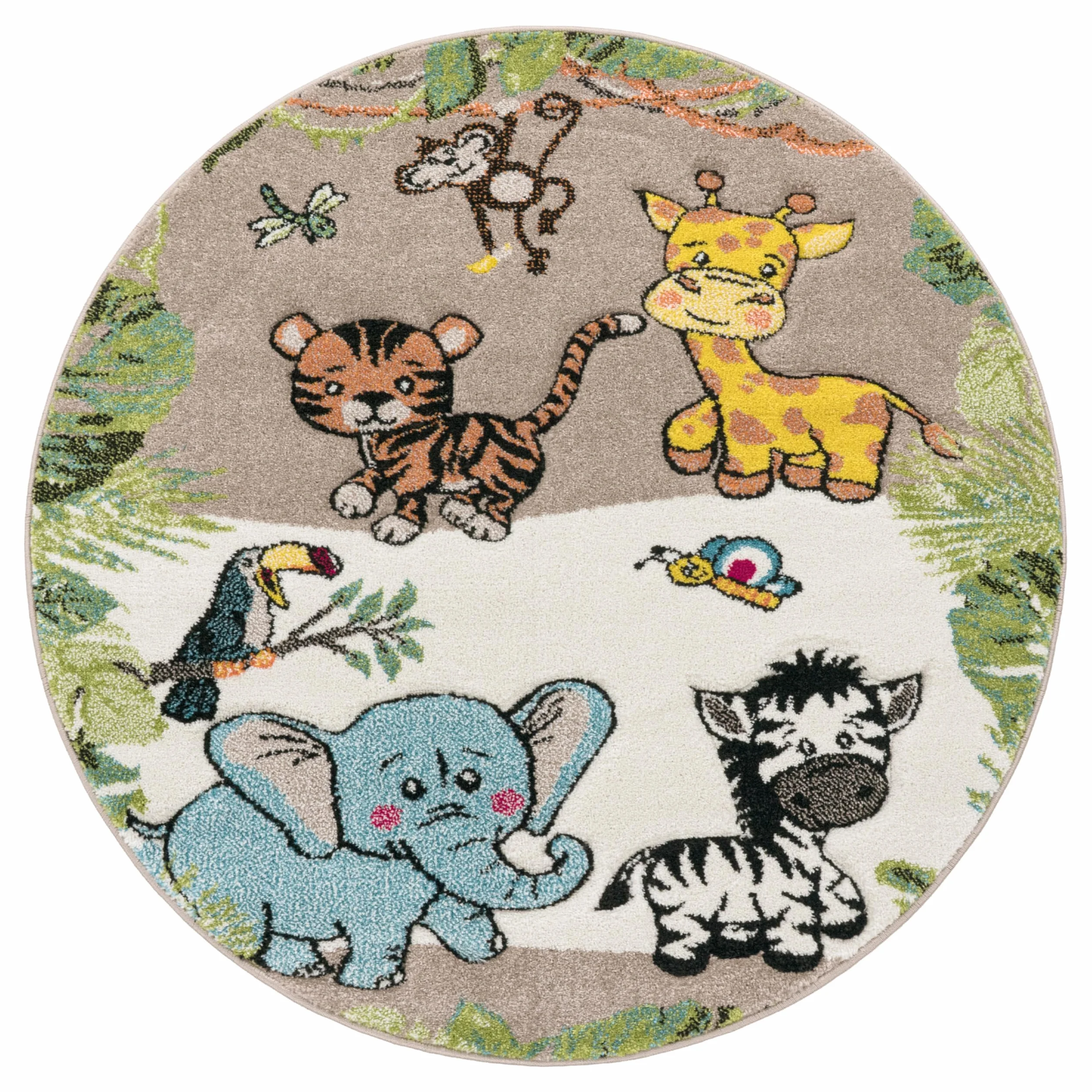 Paco Home Tapis Jungle Animaux Beige Crème 120 cm Rond