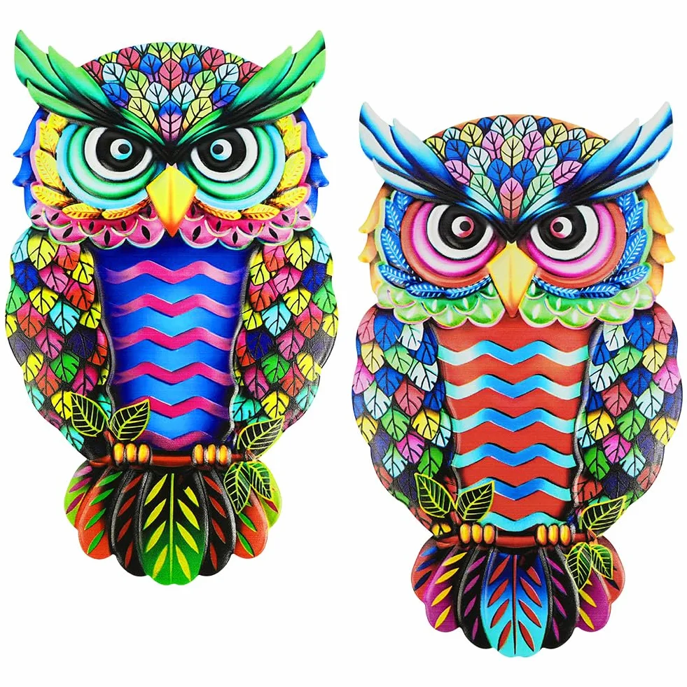 Décoration Murale en Métal Hibou, 2pcs Sculpture Mur Art Extérieur Jardin