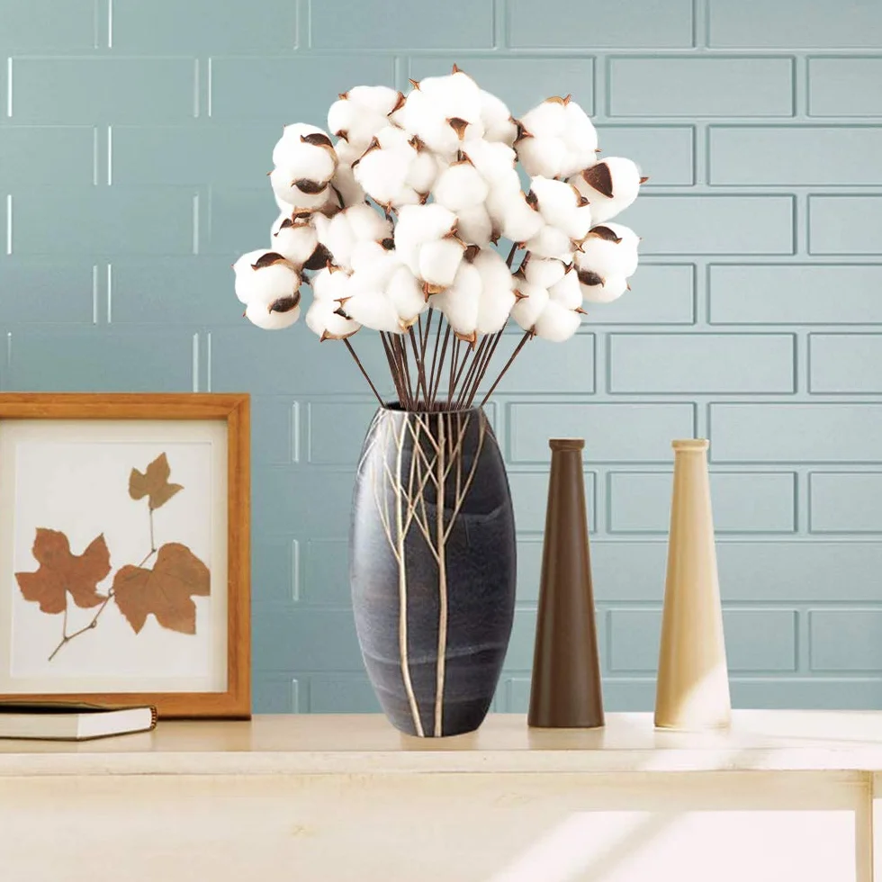 Fleurs de Coton Sechees Naturelles 10 Pack Fausses Branches Decoration Maison Balcon Composition Florale