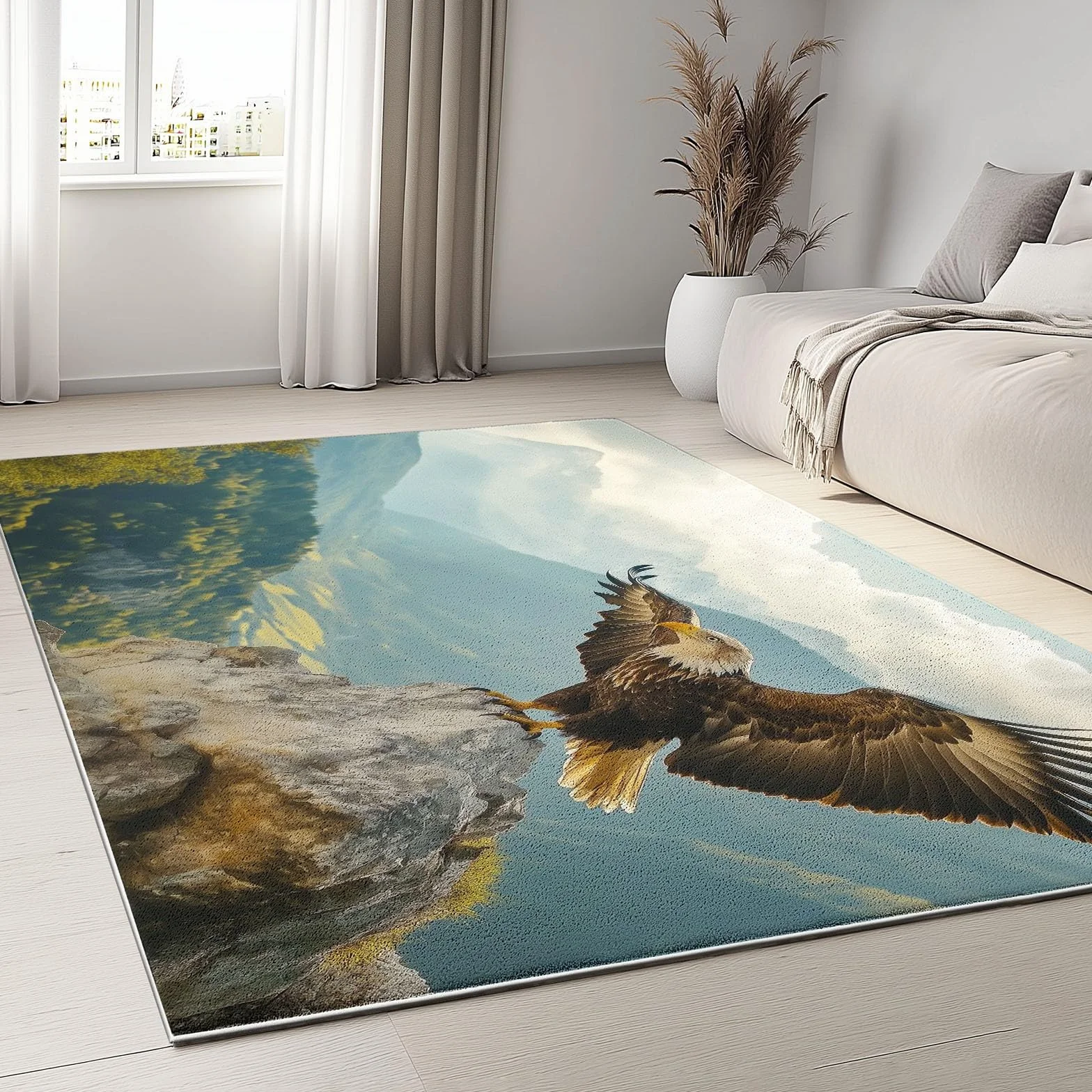Tapis Salon Aigles d'oiseaux Naturels Motif Tapis de Chambre Doux Et Confortable Facile d'entretien Brun Poils Courts Antidérapant Tapis de Sol Lavable 80 x 150 cm