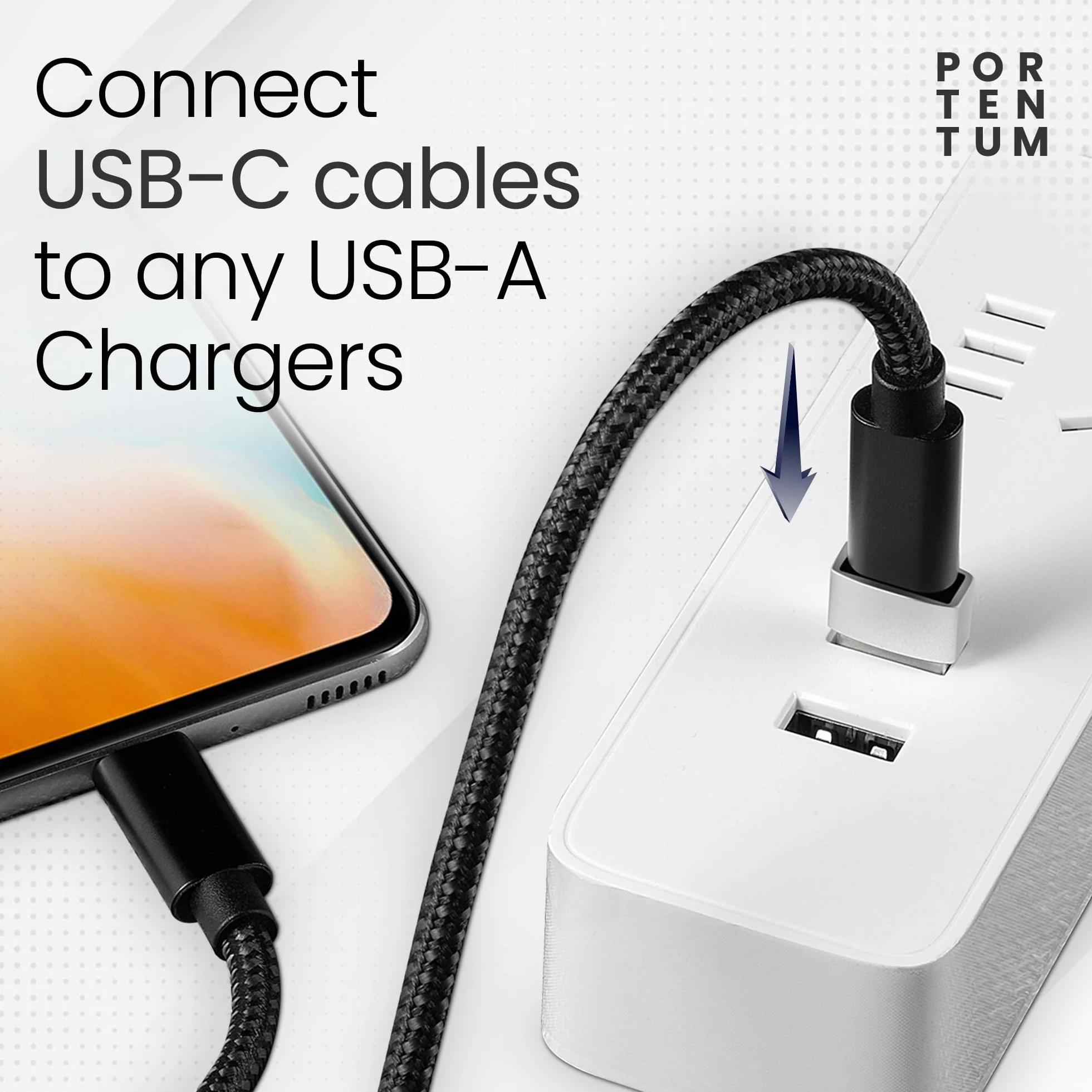 PORTENTUM Adaptateur USB C Femelle vers USB A Mâle 2.0 480 Mo Zinc