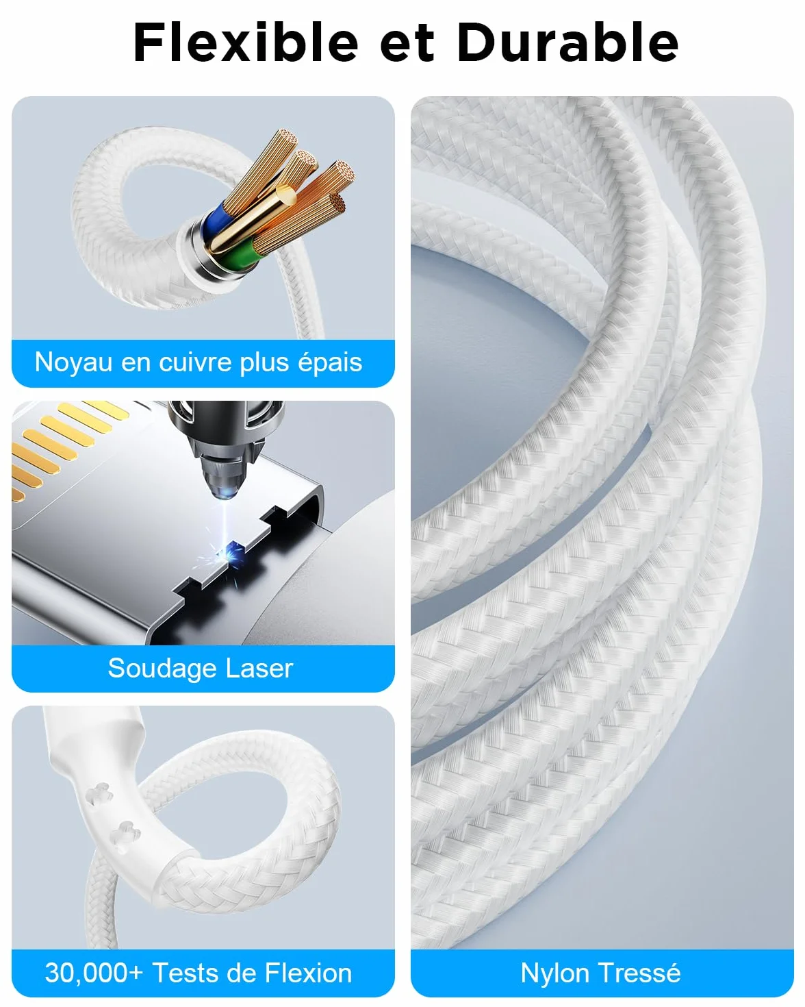 Câble USB C vers Lightning 1M MFi Charge Rapide Power Delivery Nylon pour iPhone 14 13 12 11 Pro Max