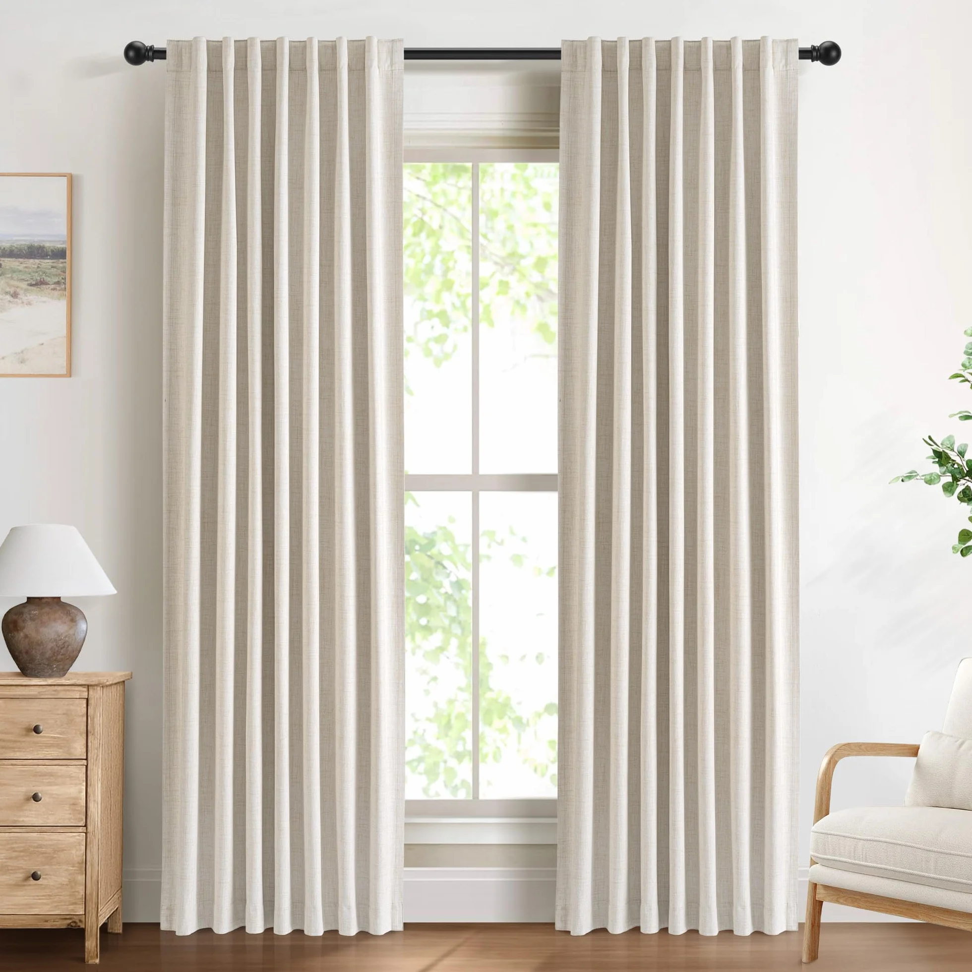 Rideaux 100% Occultants avec Œillets, Texture de Lin Discret - Set de 2 - H245 x B140 cm -Rideaux Anti-Vue avec Passants pour Chambre à Coucher ou Salon,Crème