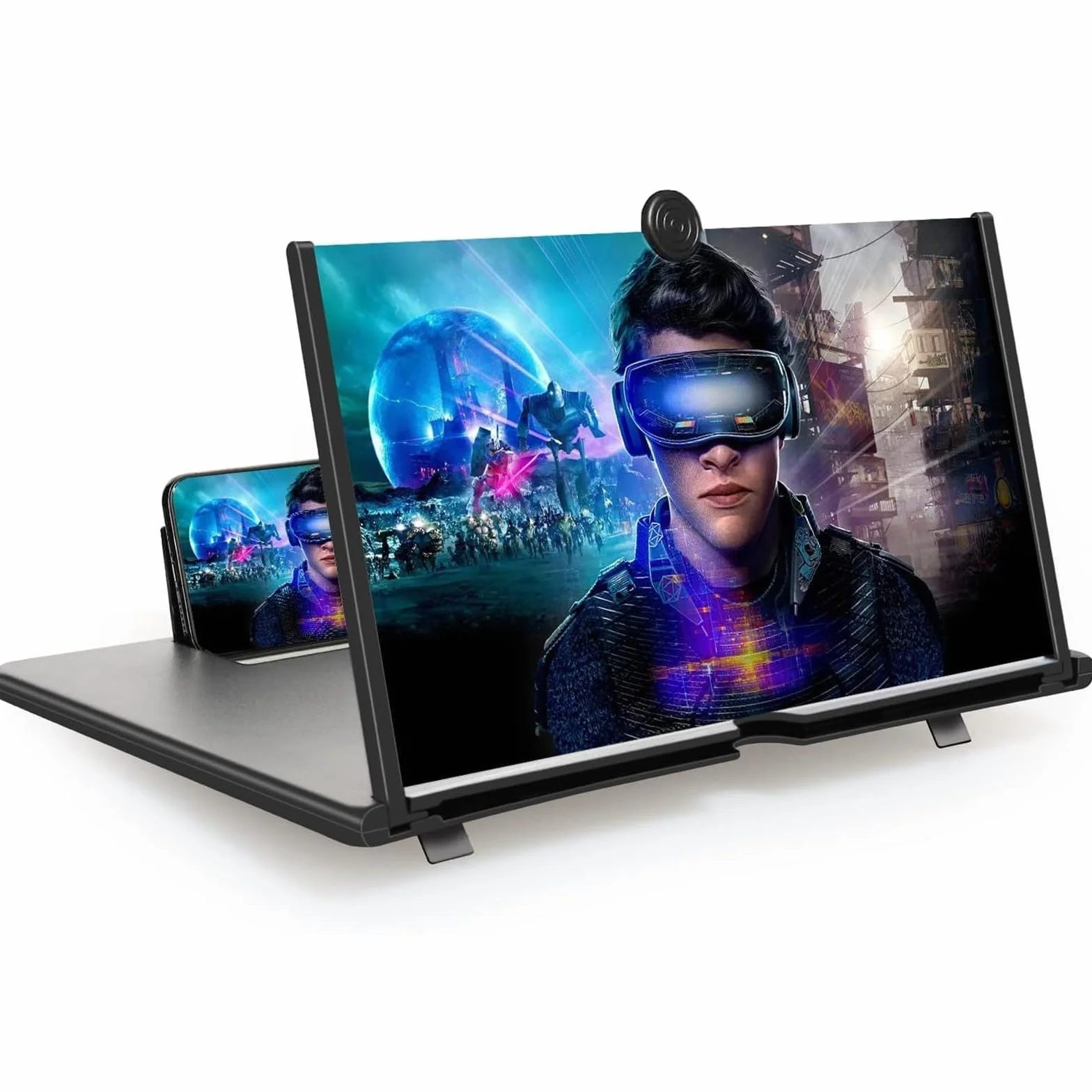 Lupa do ekranu telefonu komórkowego, lupa do ekranu 3D HD do smartfonów, składana – przeciw niebieskiemu światłu, lupa do wszystkich smartfonów do oglądania filmów flmvideo (czarna, 16