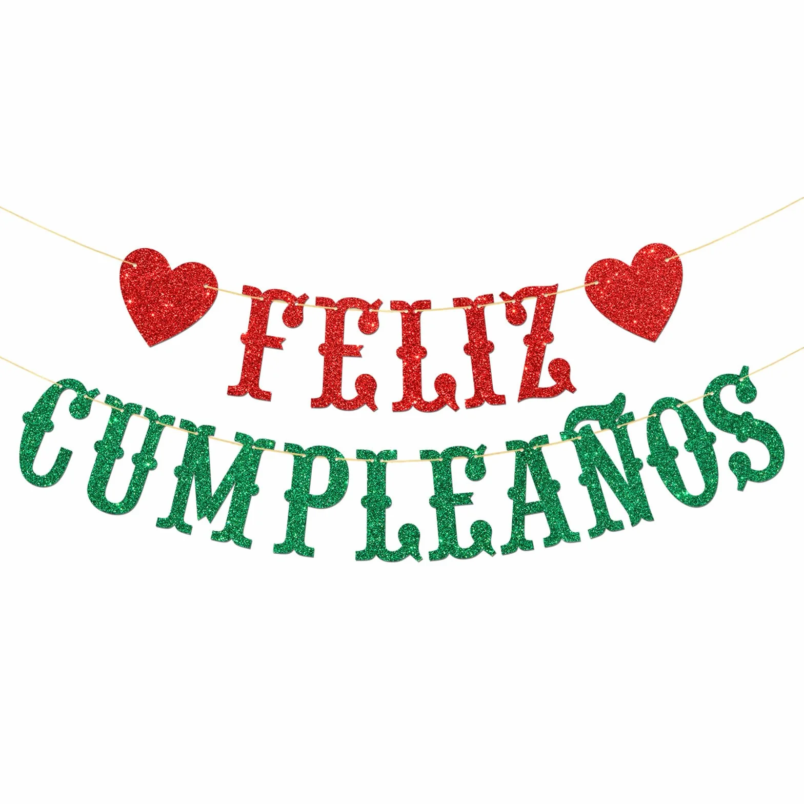 Feliz Cumpleaños Bannière Guirlande espagnole Happy Birthday Décorations fête anniversaire Rouge vert pailleté