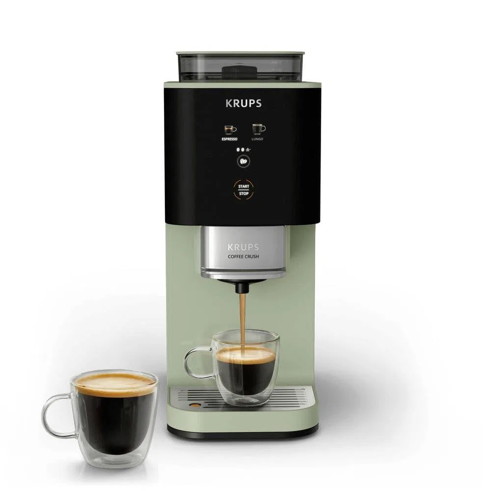 Krups Coffee Crush SA401LE0 Machine à expresso automatique, 1370 W, 1,8 l, 15 bar, 3 réglages de broyage, vert/noir